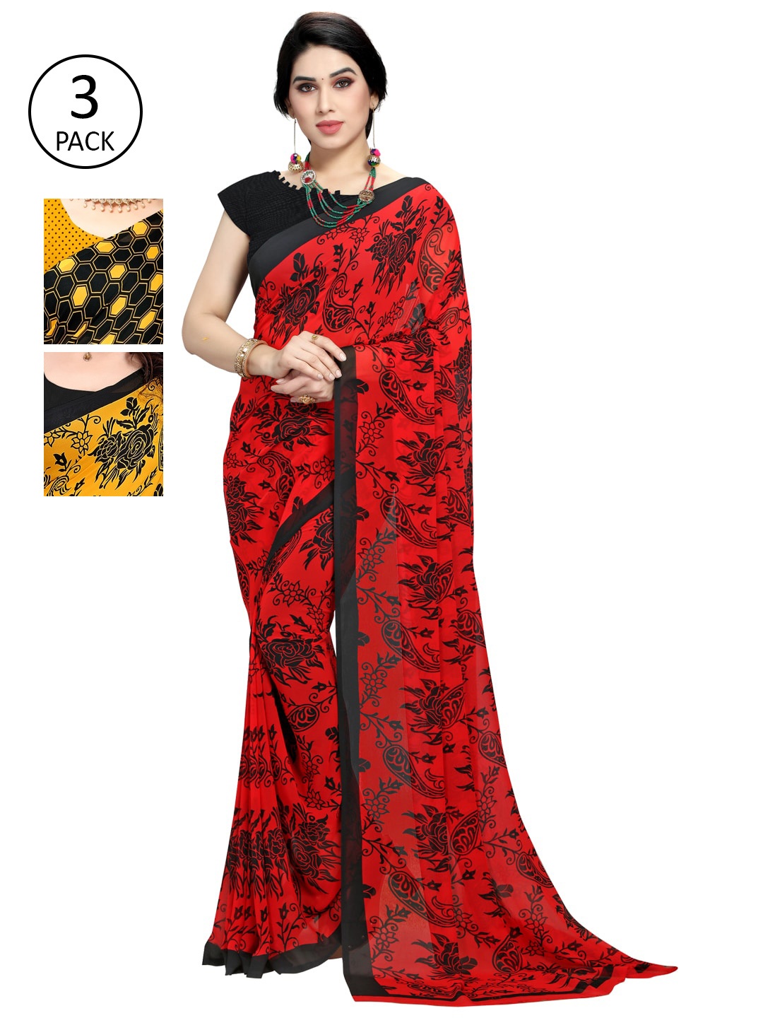 

KALINI Pack Of 3 Sarees, Yellow