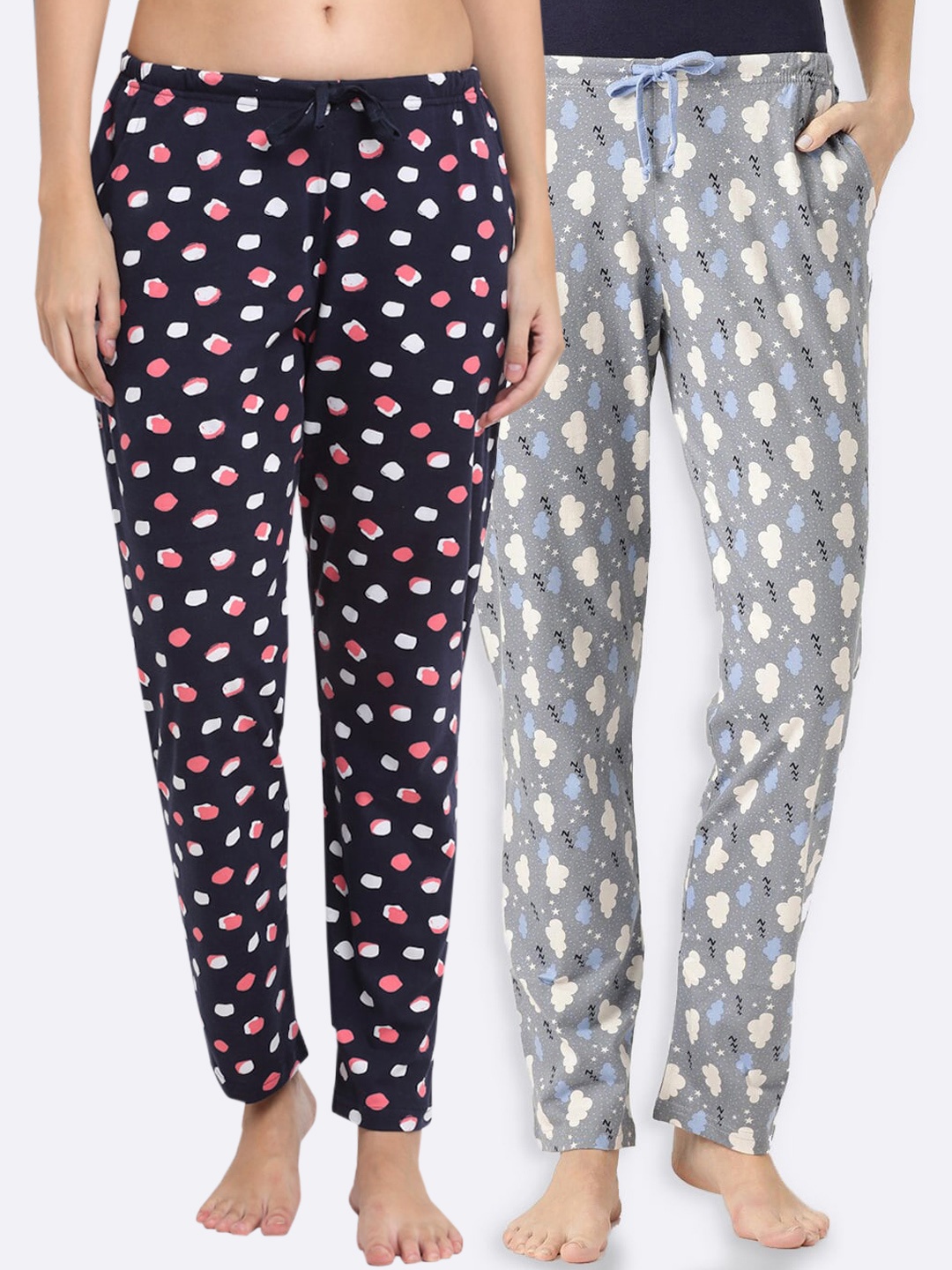 

Kanvin Women Pack Of 2 Printed Pure Cotton Lounge Pants, Navy blue