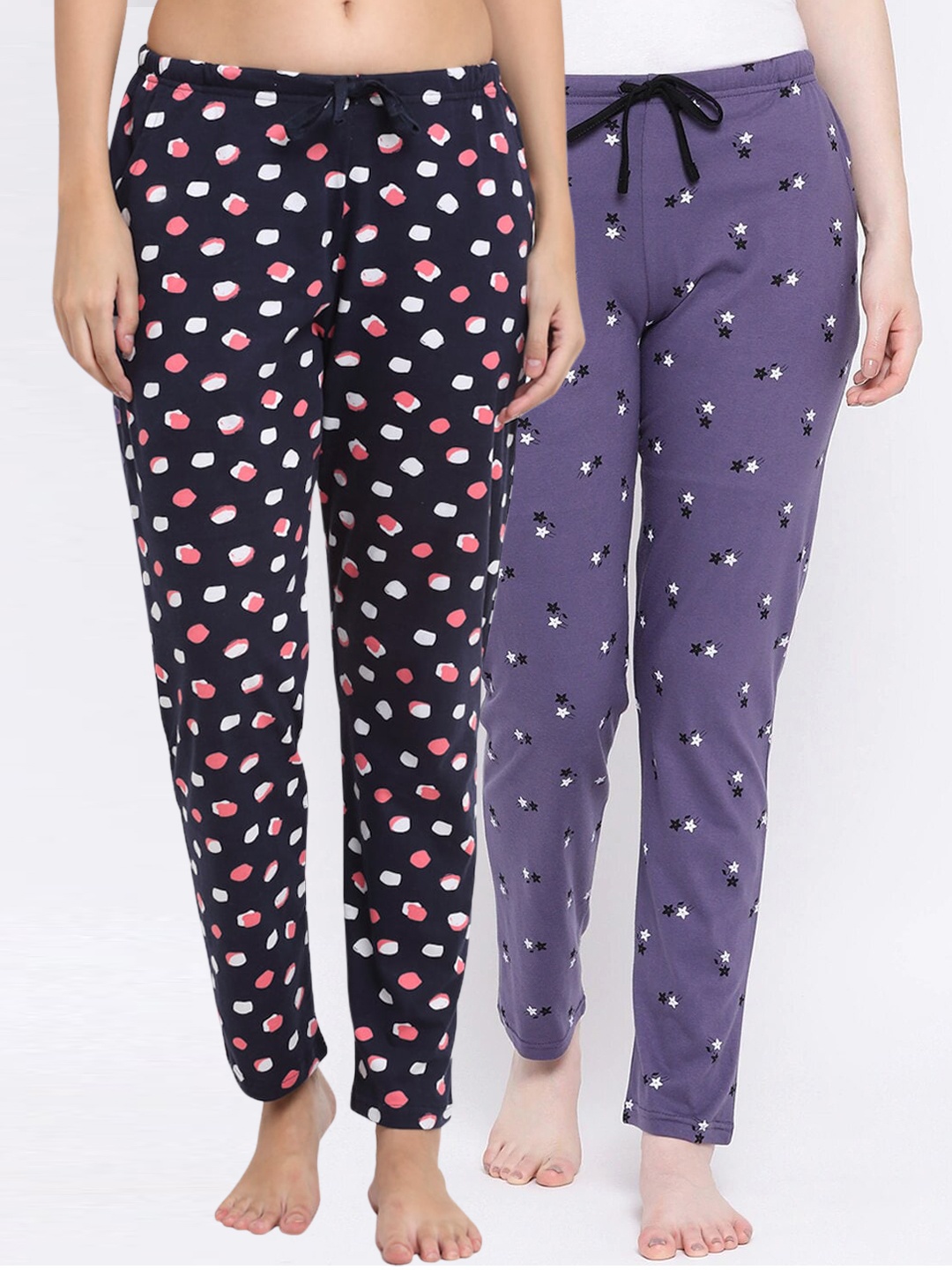 

Kanvin Women Pack Of 2 Printed Cotton Lounge Pants, Navy blue