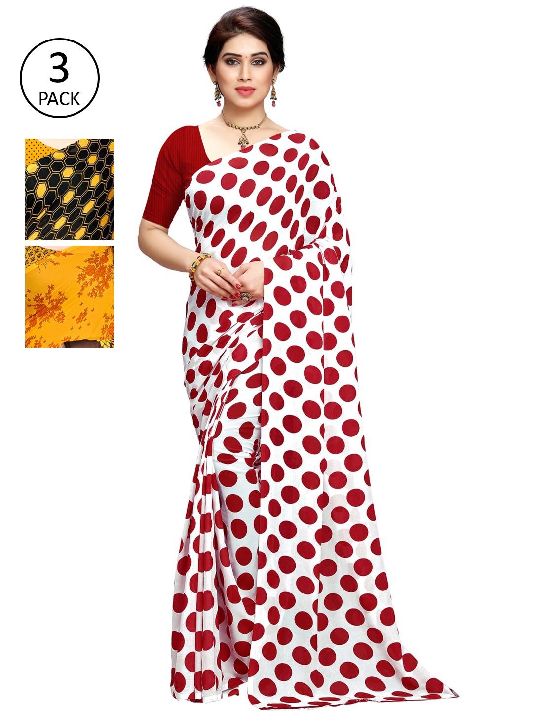 

KALINI Multicoloured Set of 3 Poly Georgette Saree, Multi