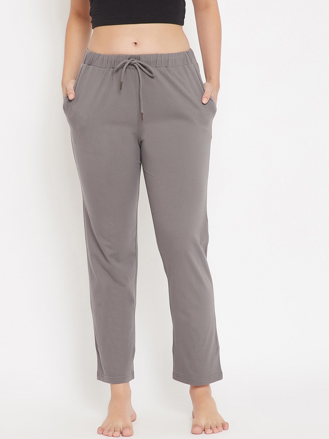 

Hypernation Women Grey Cotton Knitted Lounge Pants