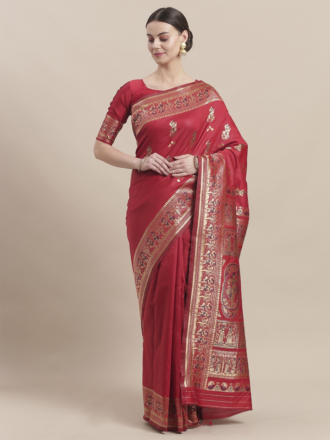 

Saree mall Maroon & Navy Blue Ethnic Motifs Zari Silk Blend Sarees