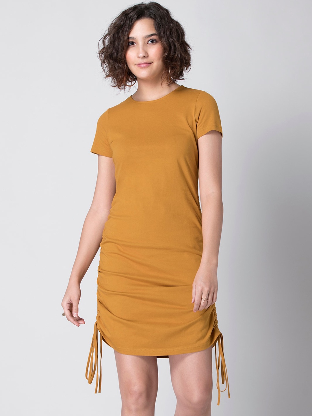 

FabAlley Yellow Bodycon Dress with Side Drawstring