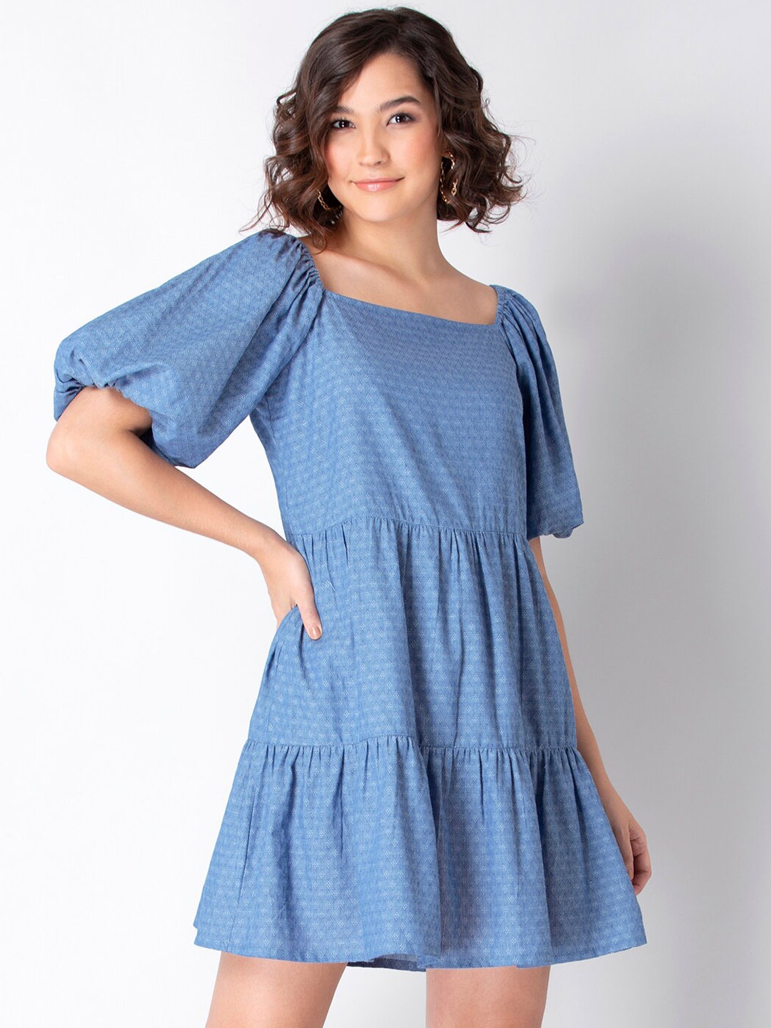 

FabAlley Women Blue Tiered A-Line Dress