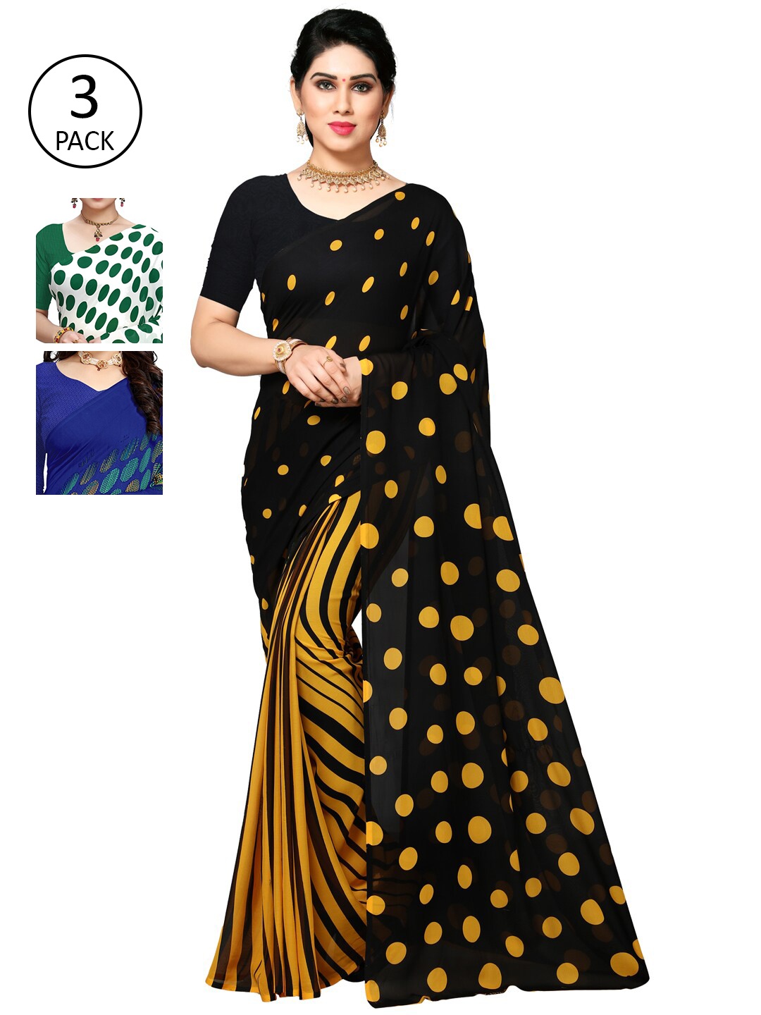 

KALINI Black & Yellow Pack of 3 Saree