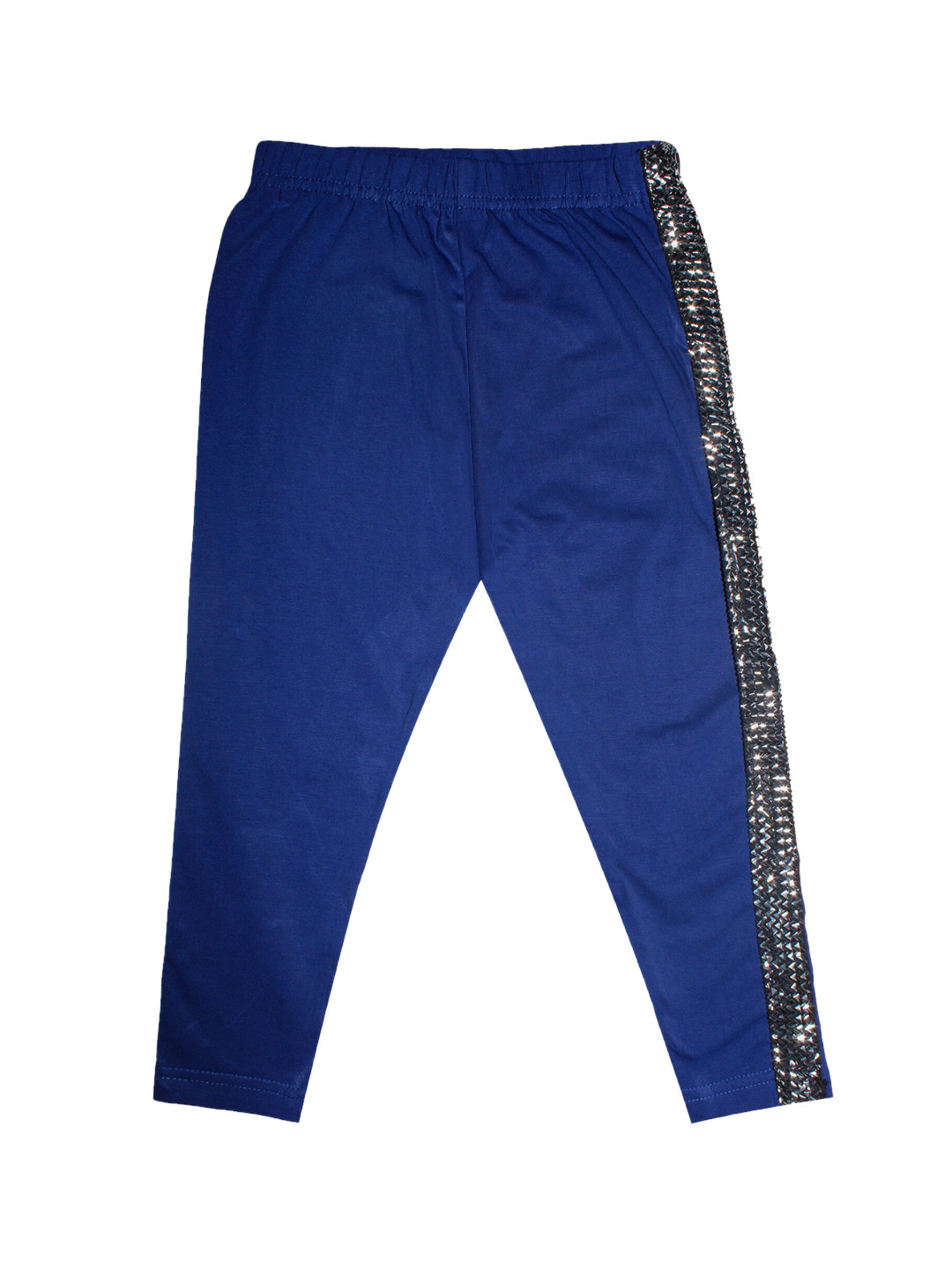 

KiddoPanti Girls Blue Solid Three-Fourth Length Capri Leggings With Side Tape