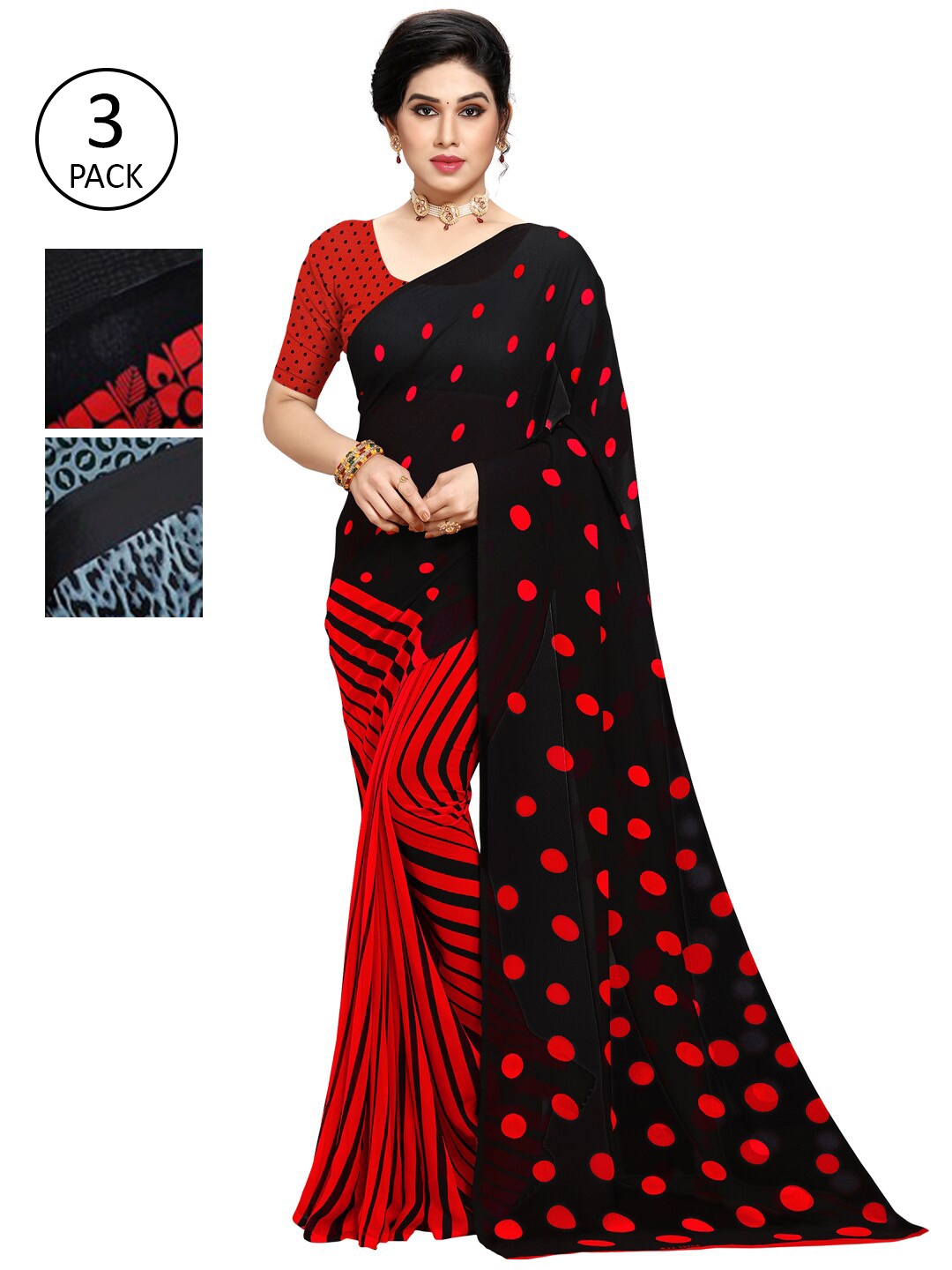 

KALINI Multicoloured Set of 3 Poly Georgette Saree, Multi