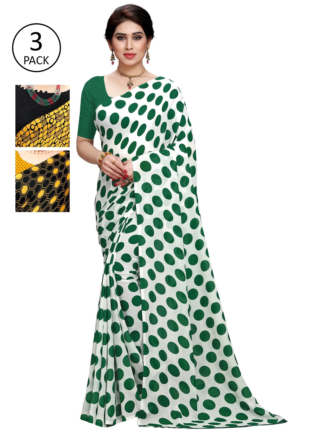 

KALINI Pack Of 3 Poly Georgette Sarees, White