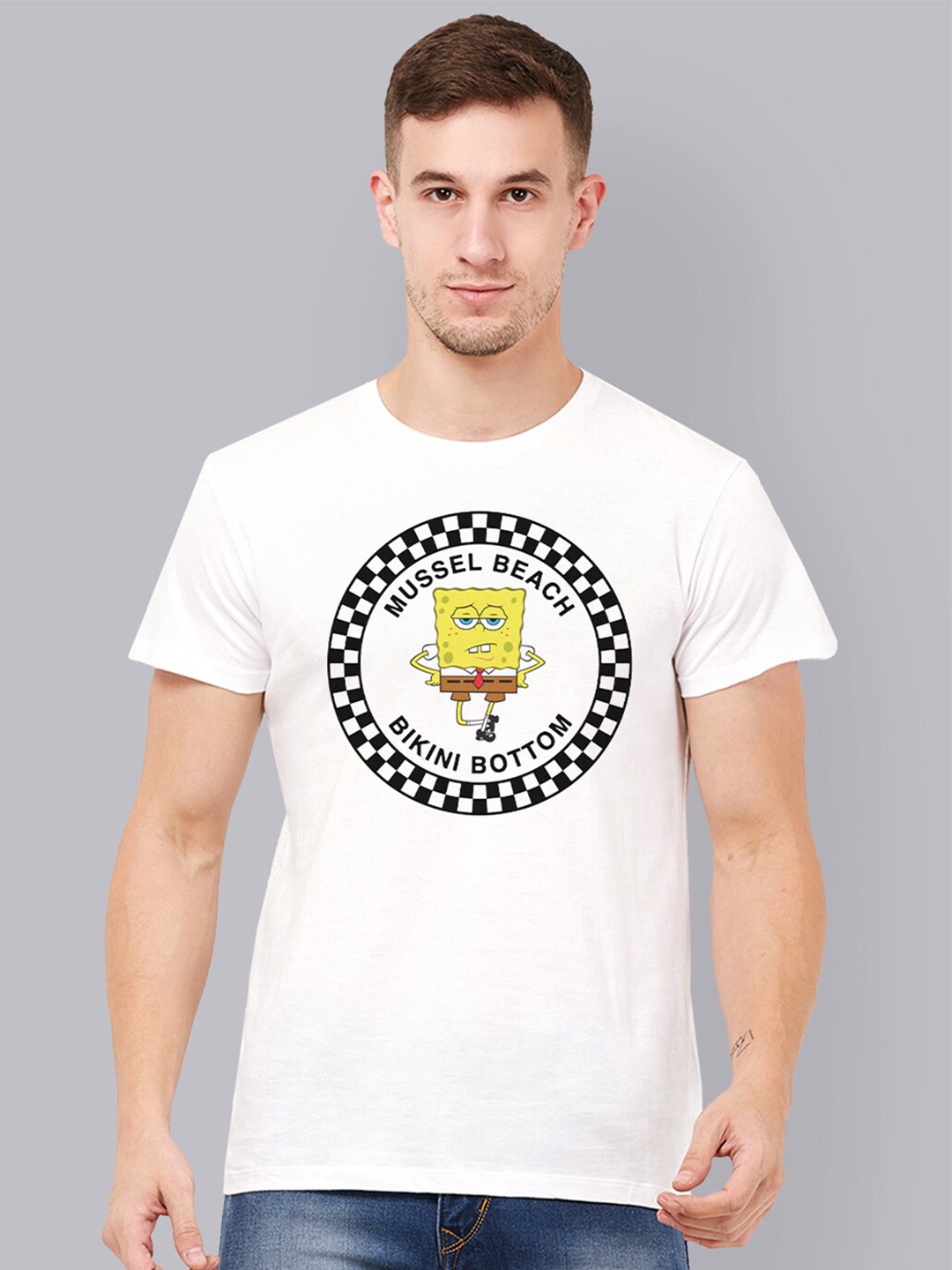 

Free Authority Men White Cotton Sponge Bob Printed Pure Cotton T-shirt