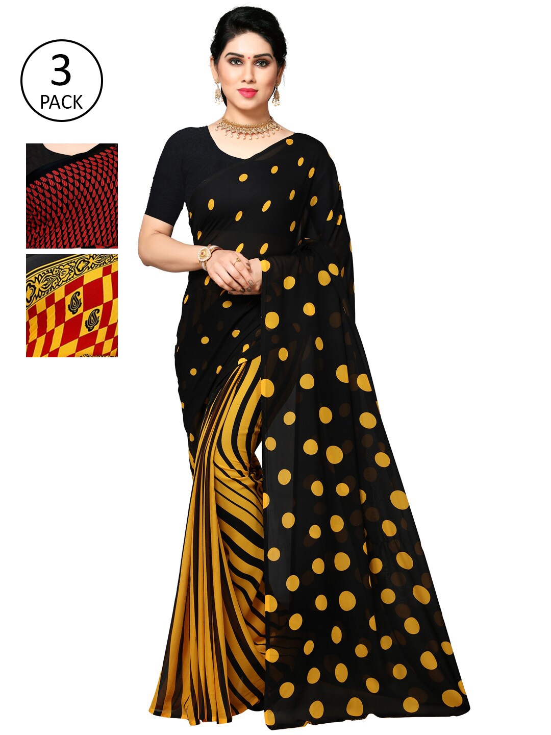 

KALINI Pack Of 3 Multicoloured Poly Georgette Sarees, Multi