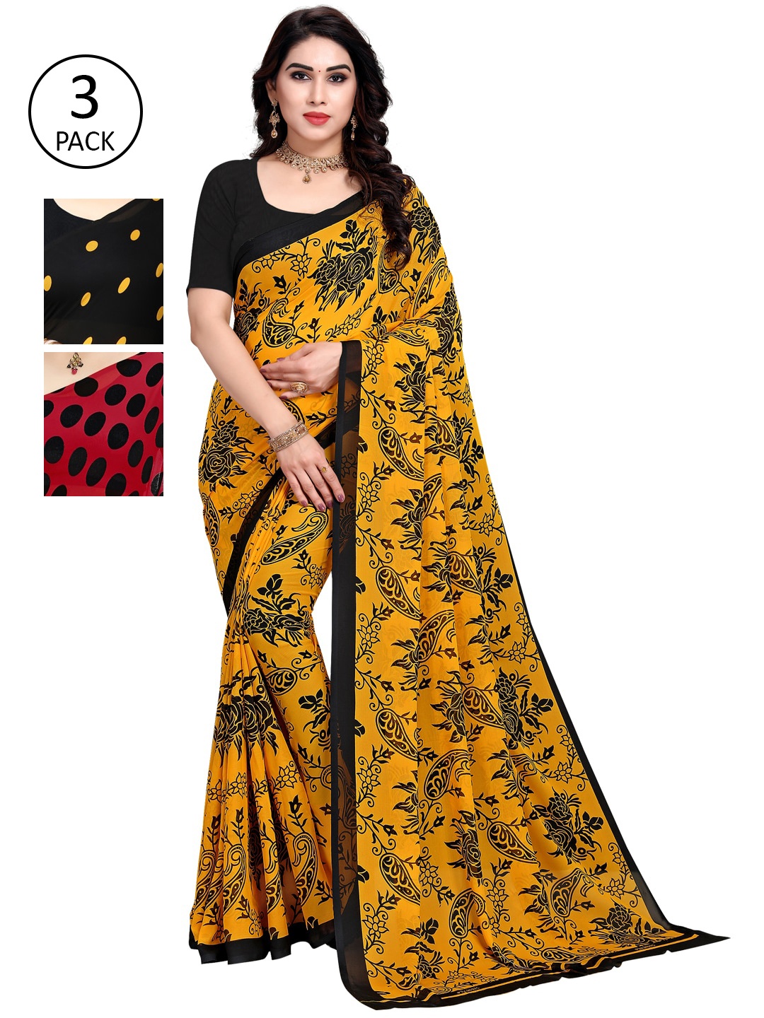 

KALINI Pack of 3 Maroon & Black Saree