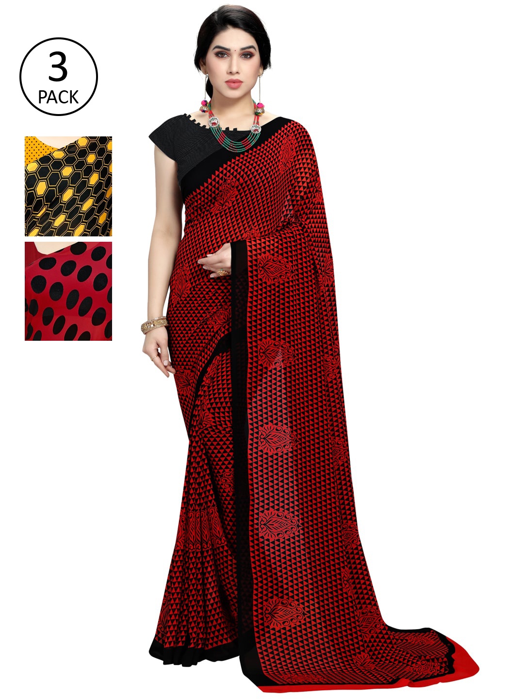 

KALINI Multi Pack of 3 Printed Poly Georgette Saree