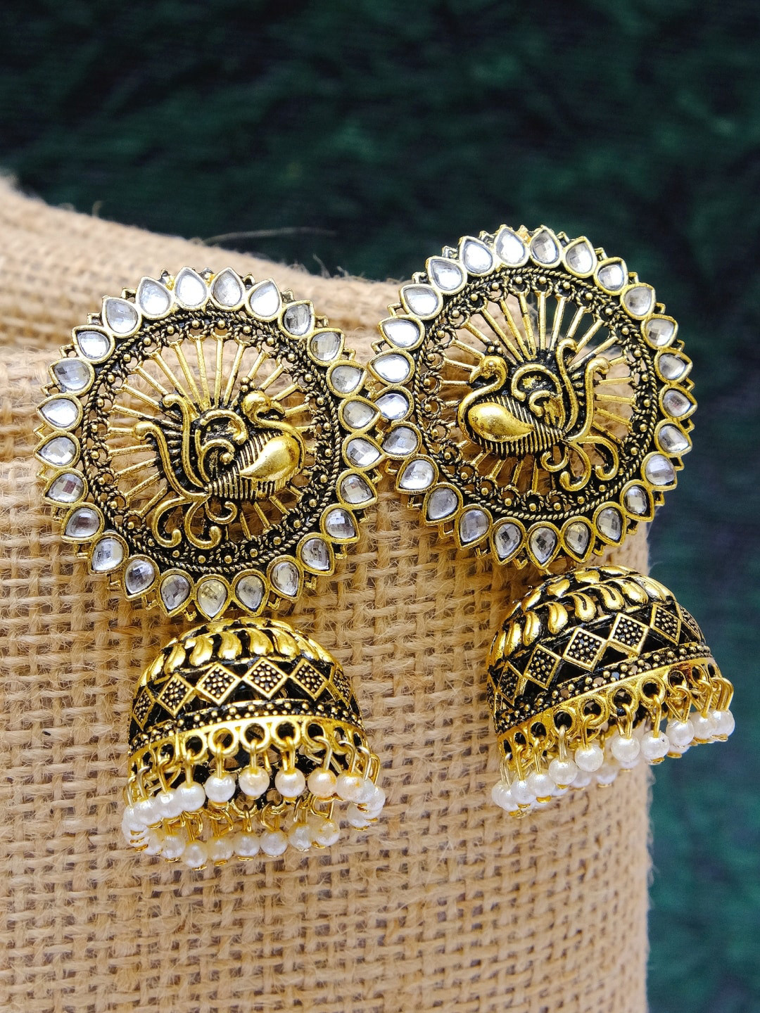 

Crunchy Fashion White & Gold-Plated Floral Jhumkas Earrings