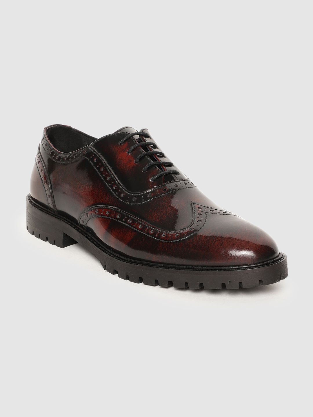 

RARE RABBIT Men Maroon Textured Leather Brogues