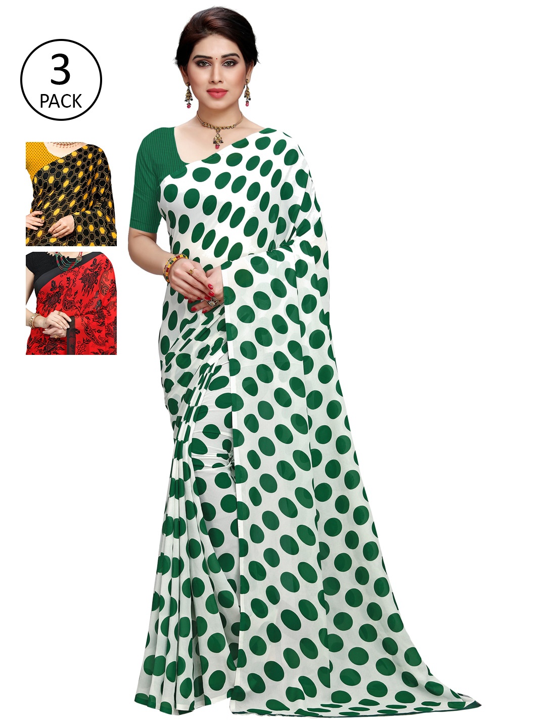 

KALINI Pack of 3 Printed Saree, Mustard