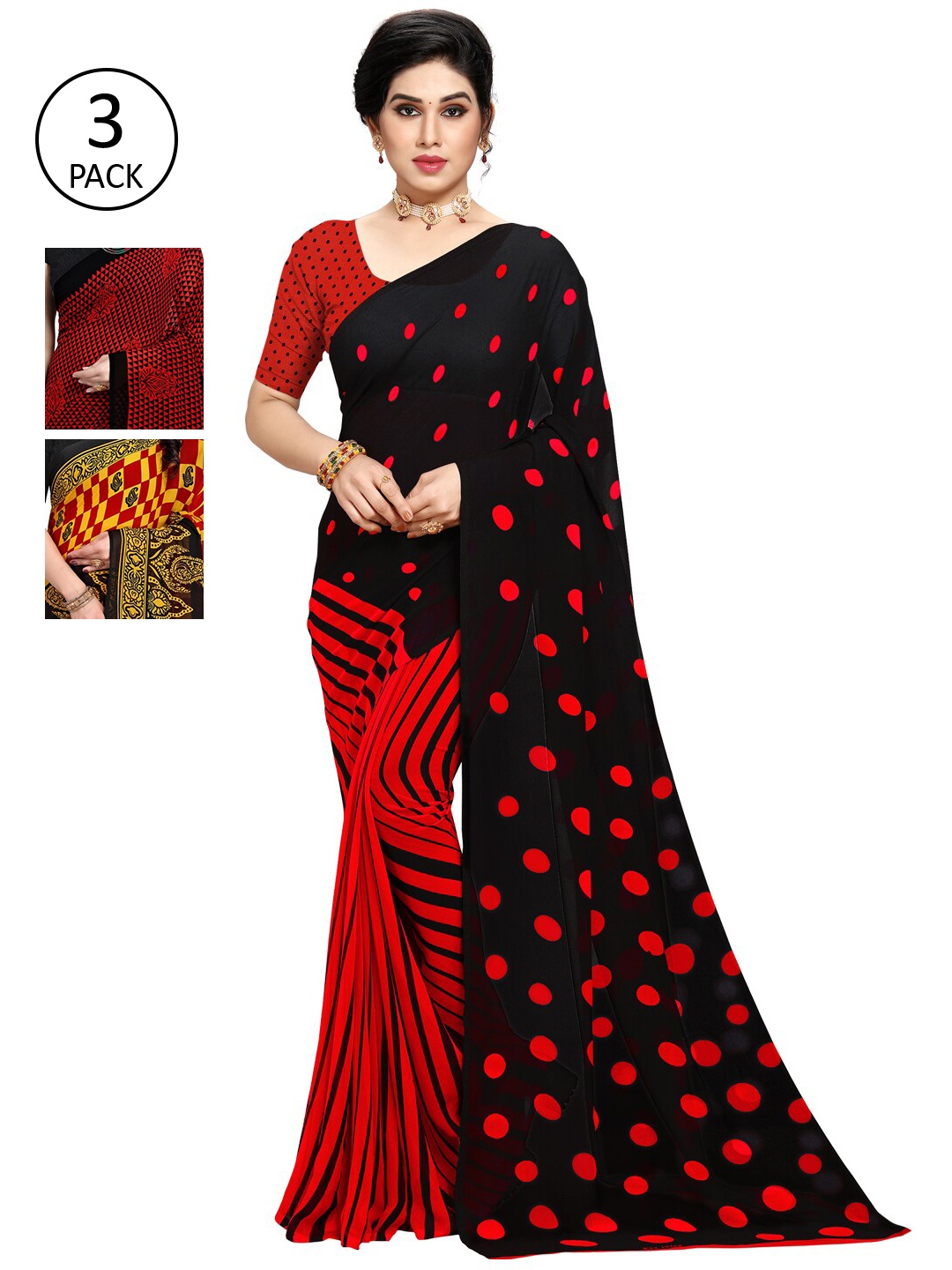 

KALINI Pack Of 3 Printed Sarees, Yellow