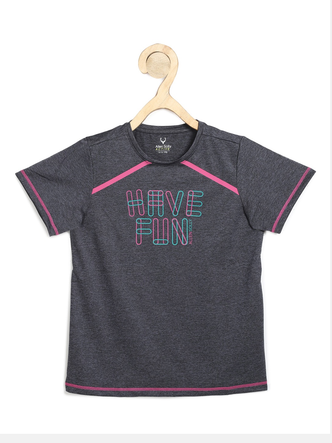 

Allen Solly Junior Girls Grey & Pink Typography Printed T-shirt