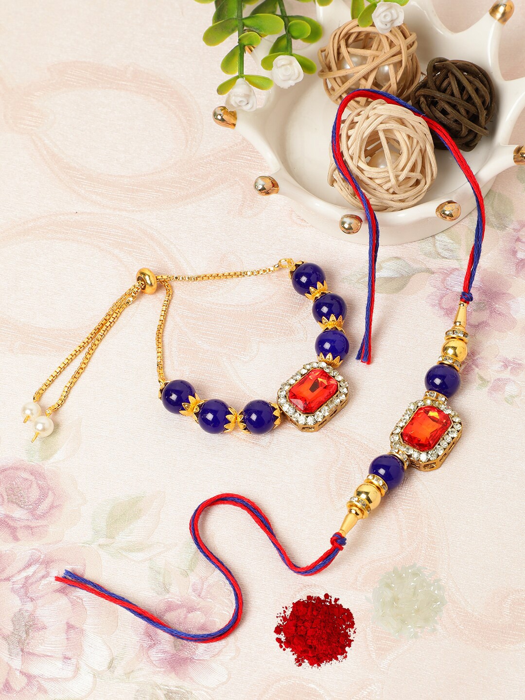 

PASSION PETALS Set of 2 Bracelet Style Bhaiya Bhabhi Rakhi with Card & Roli Chawal, Multi