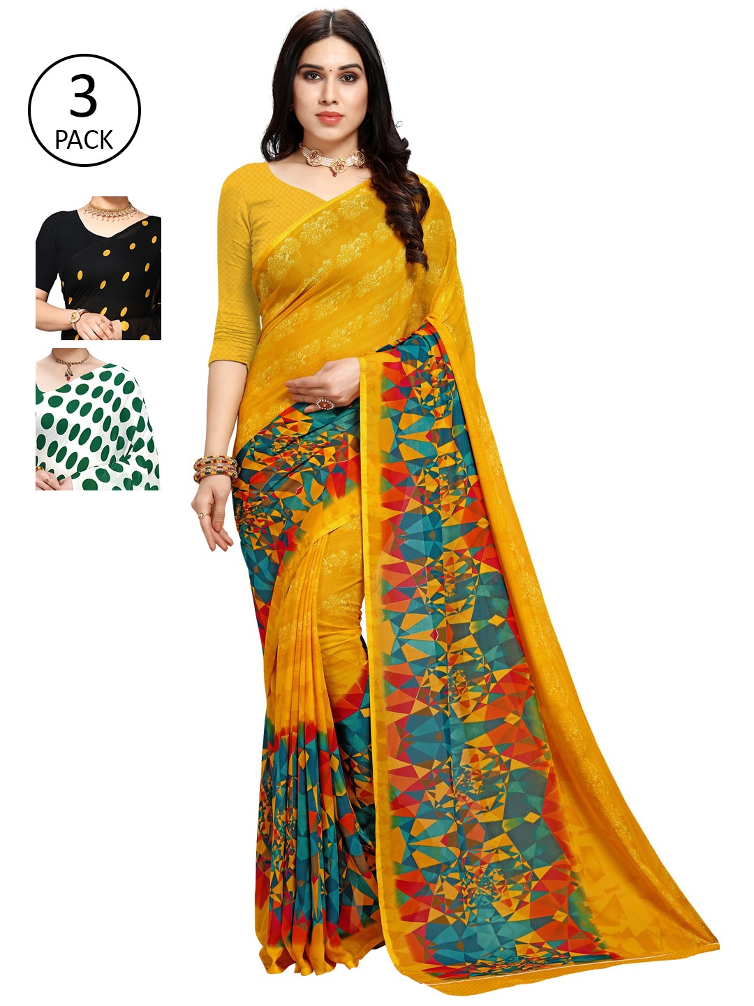 

KALINI Multi Pack of 3 Printed Poly Georgette Saree