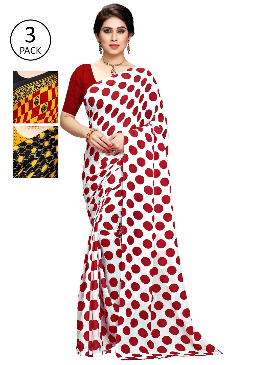 

KALINI Multicoloured Set of 3 Poly Georgette Saree, Multi