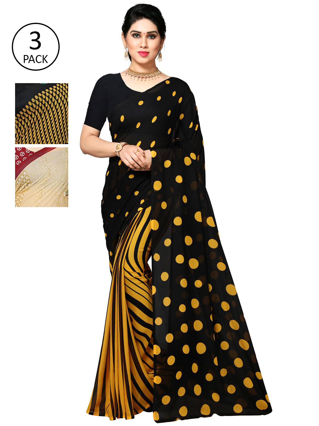 

KALINI Women Pack of 3 Printed Sarees, Yellow