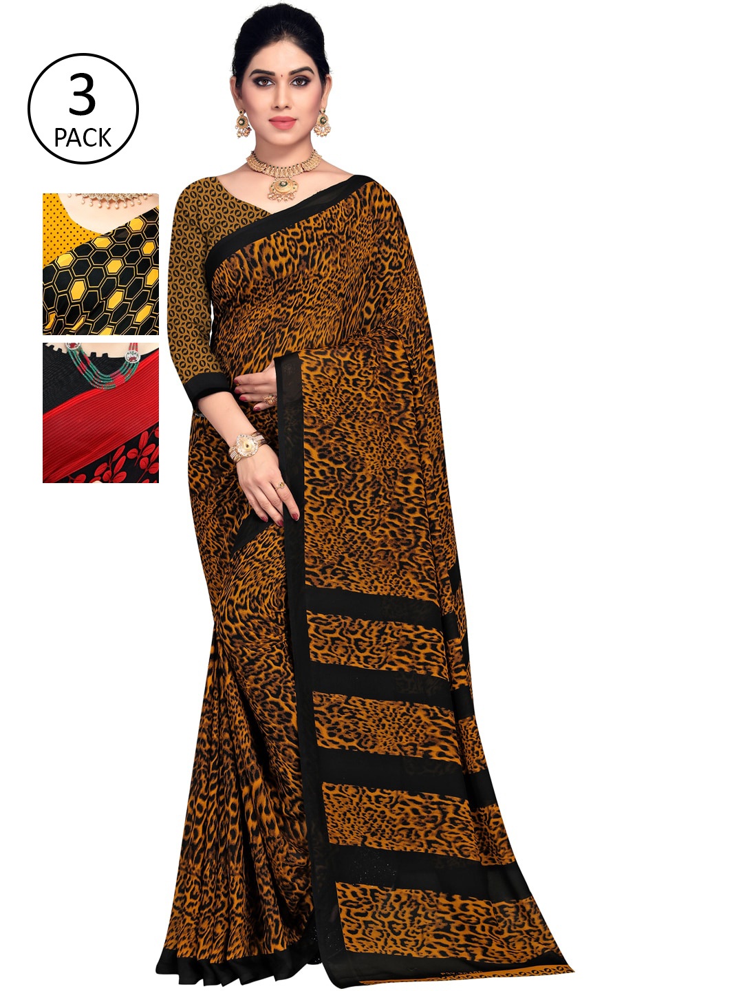 

KALINI Multi Pack of 3 Printed Poly Georgette Saree