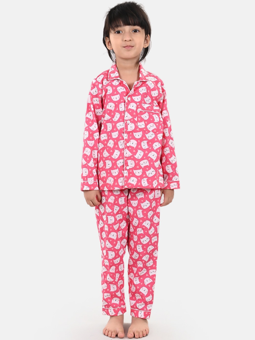

ESME Girls Pink & White Printed Pure Cotton Night suit