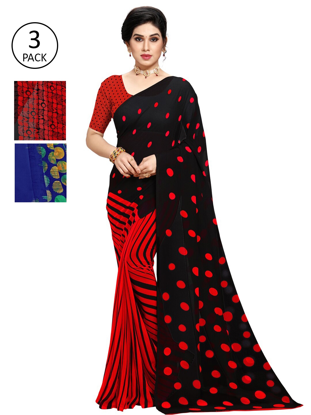 

KALINI Pack Of 3 Multicoloured Poly Georgette Sarees, Multi