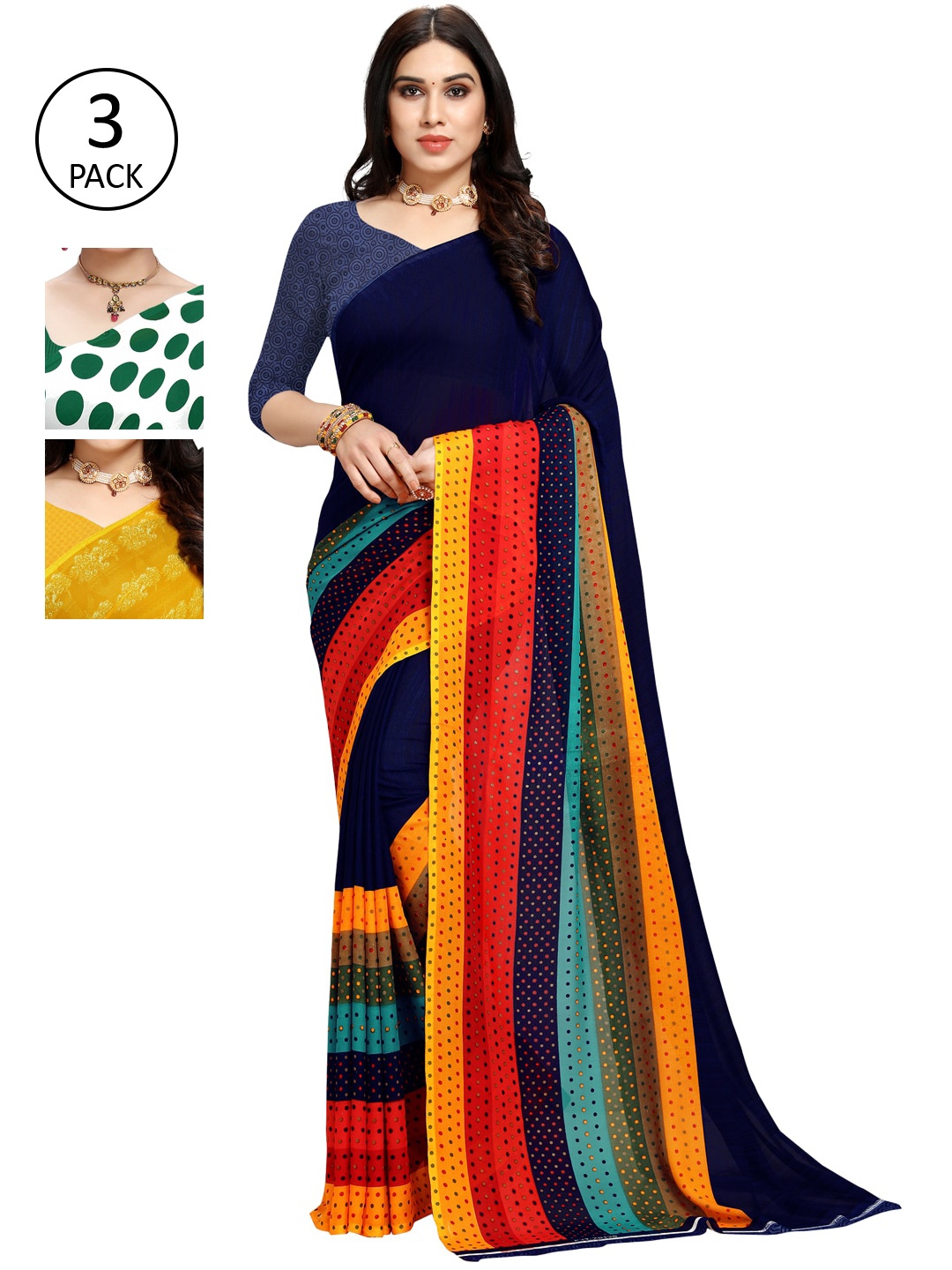 

KALINI Pack Of 3 Yellow & Green Saree