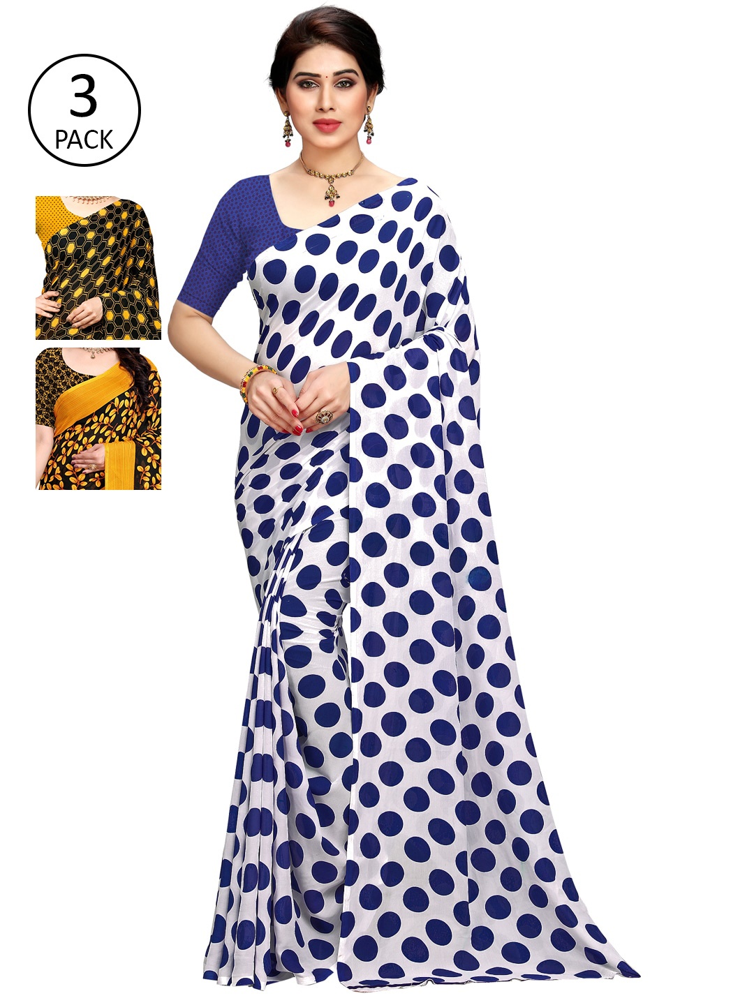 

KALINI Pack of 3 Printed Sarees, White