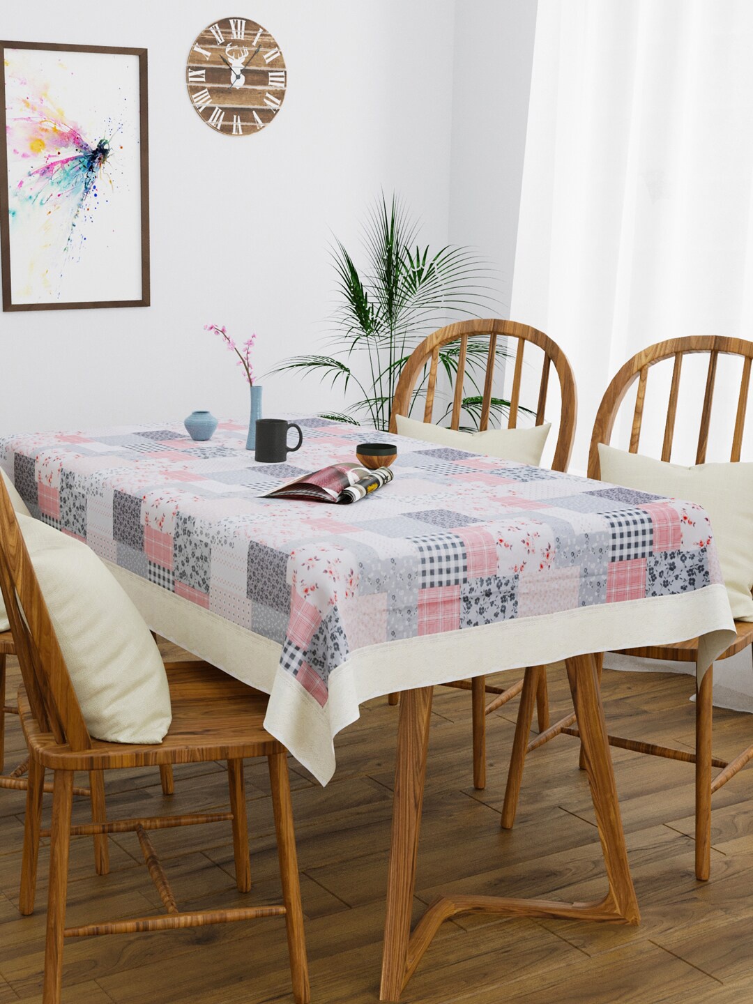 

Clasiko Peach-Coloured & White Floral Printed 4-Seater PVC Table Cover