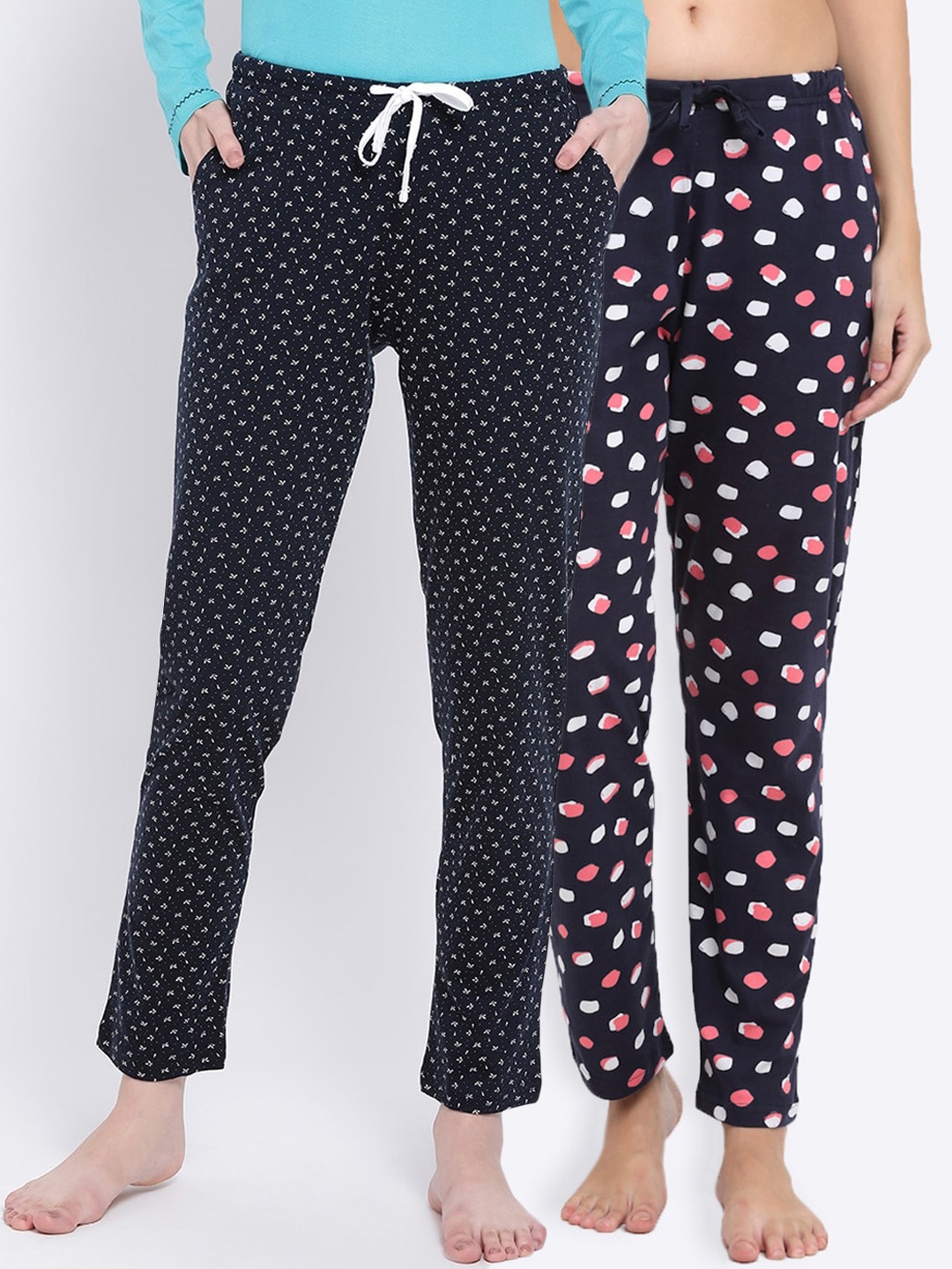 

Kanvin Women Pack Of 2 Printed Pure Cotton Lounge Pants, Navy blue
