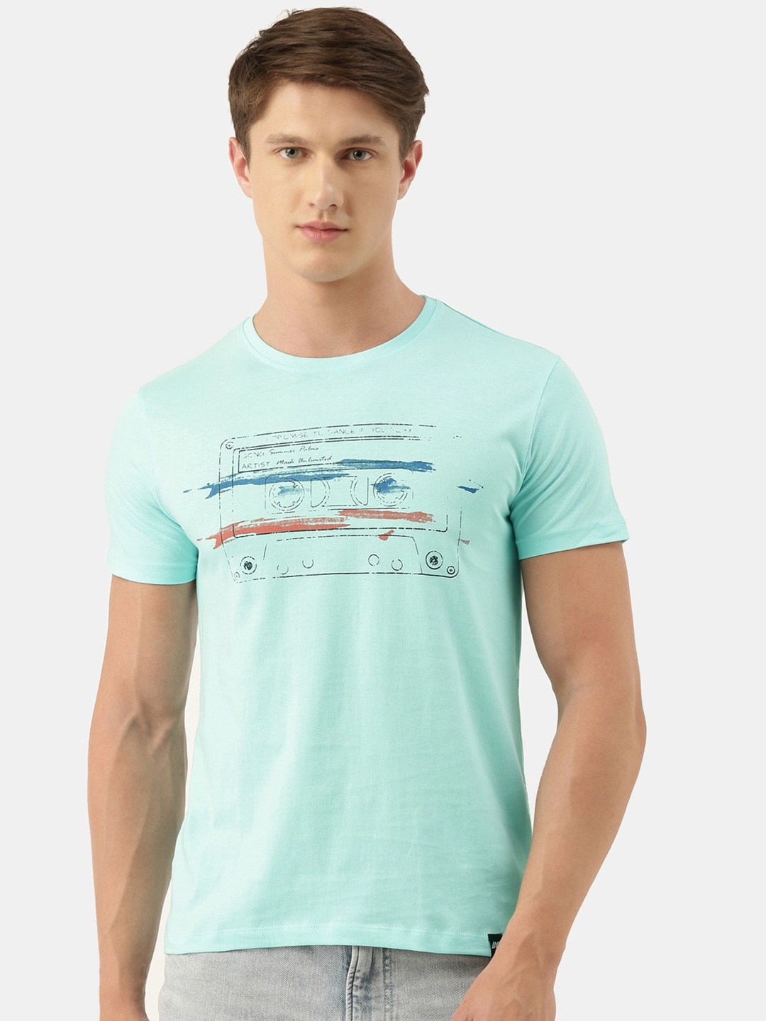 

MASH UNLIMITED Men Turquoise Blue Printed Slim Fit T-shirt