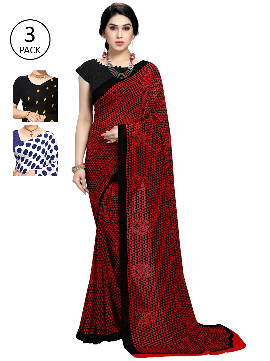 

KALINI Women Pack of 3 Printed Poly Georgette Sarees, Multi