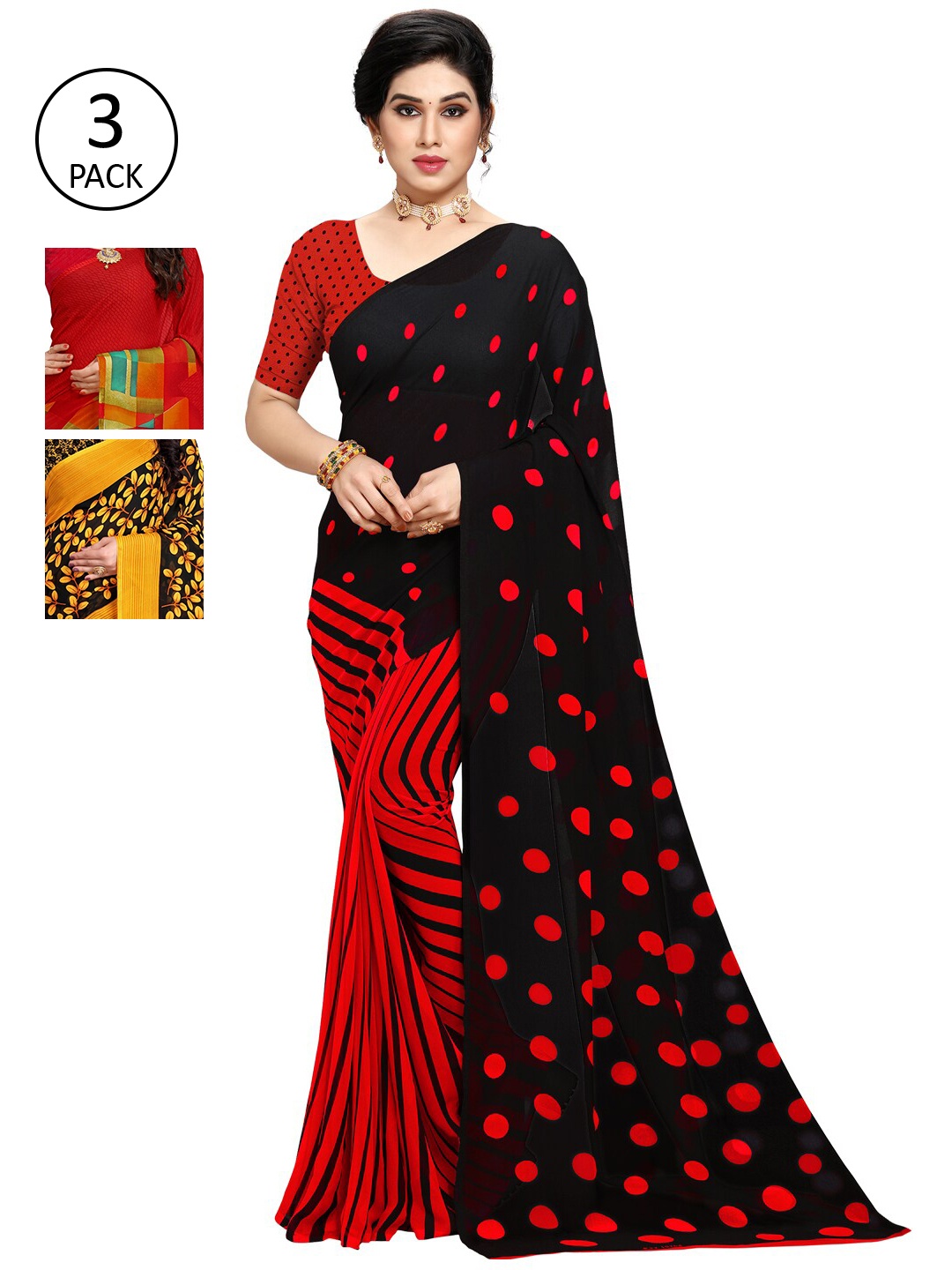 

KALINI Multi Pack of 3 Printed Poly Georgette Saree