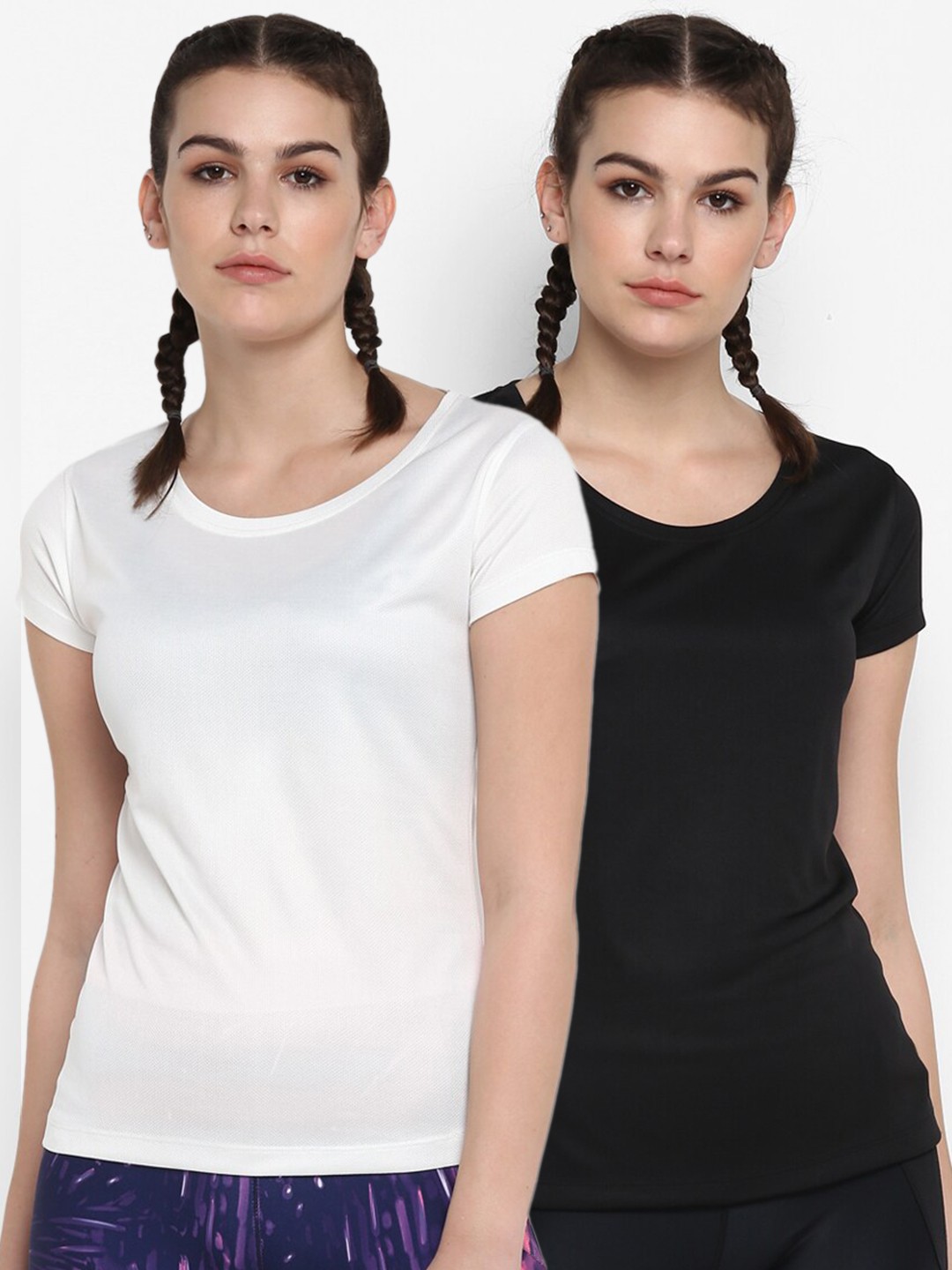 

ScoldMe Women Set of 2 White & Black Slim Fit T-shirts
