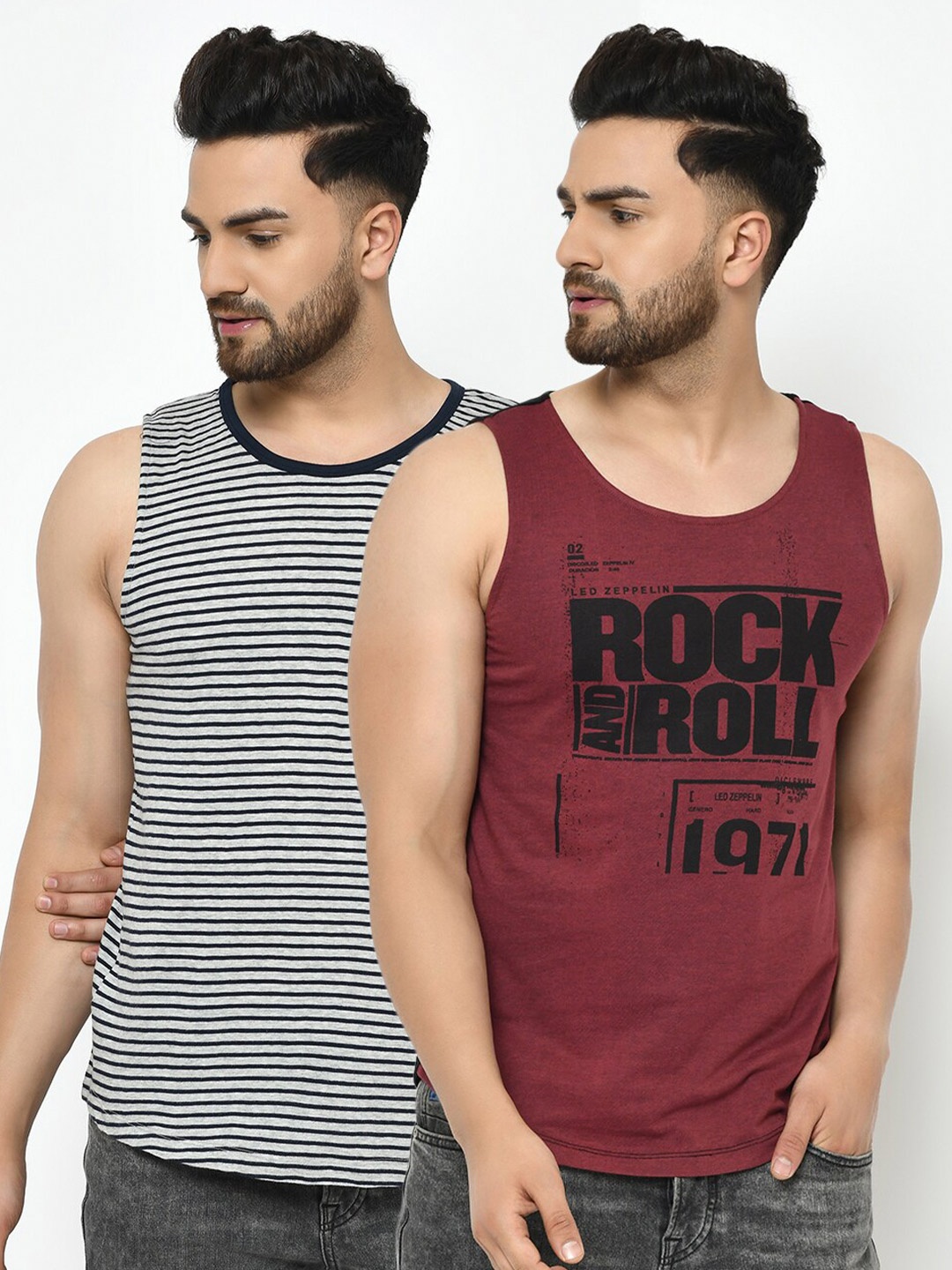 

Rigo Men Pack of 2 Slim-Fit Cotton Sleeveless T-shirt, Maroon