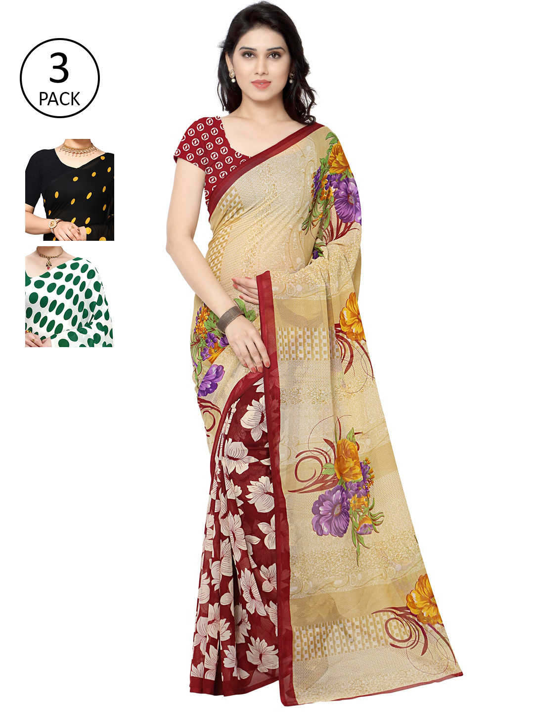 

KALINI Yellow & White Pack of 3 Saree