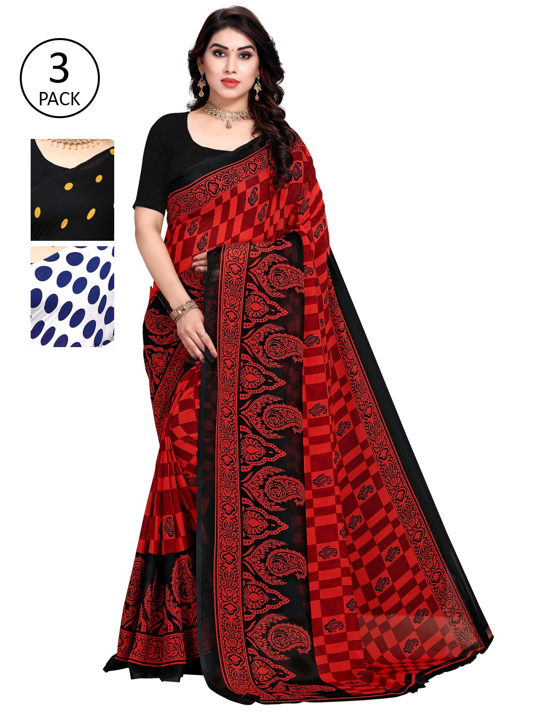 

KALINI Pack of 3 Maroon & Blue Saree