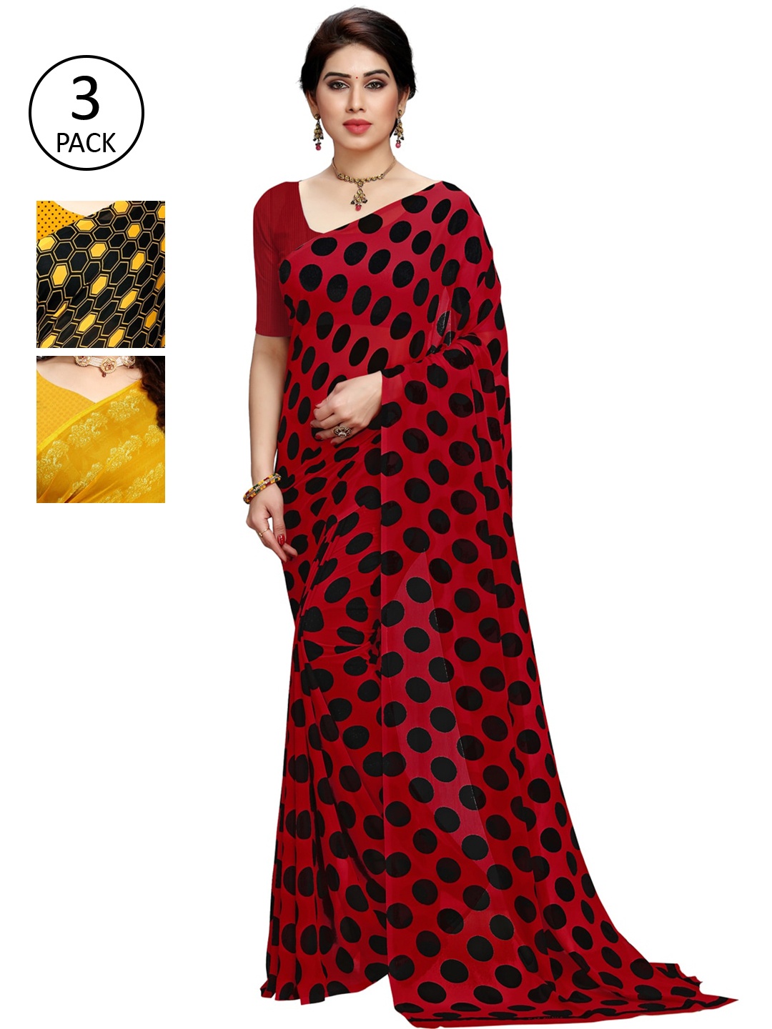 

KALINI Red & Black Pack of 3 Saree