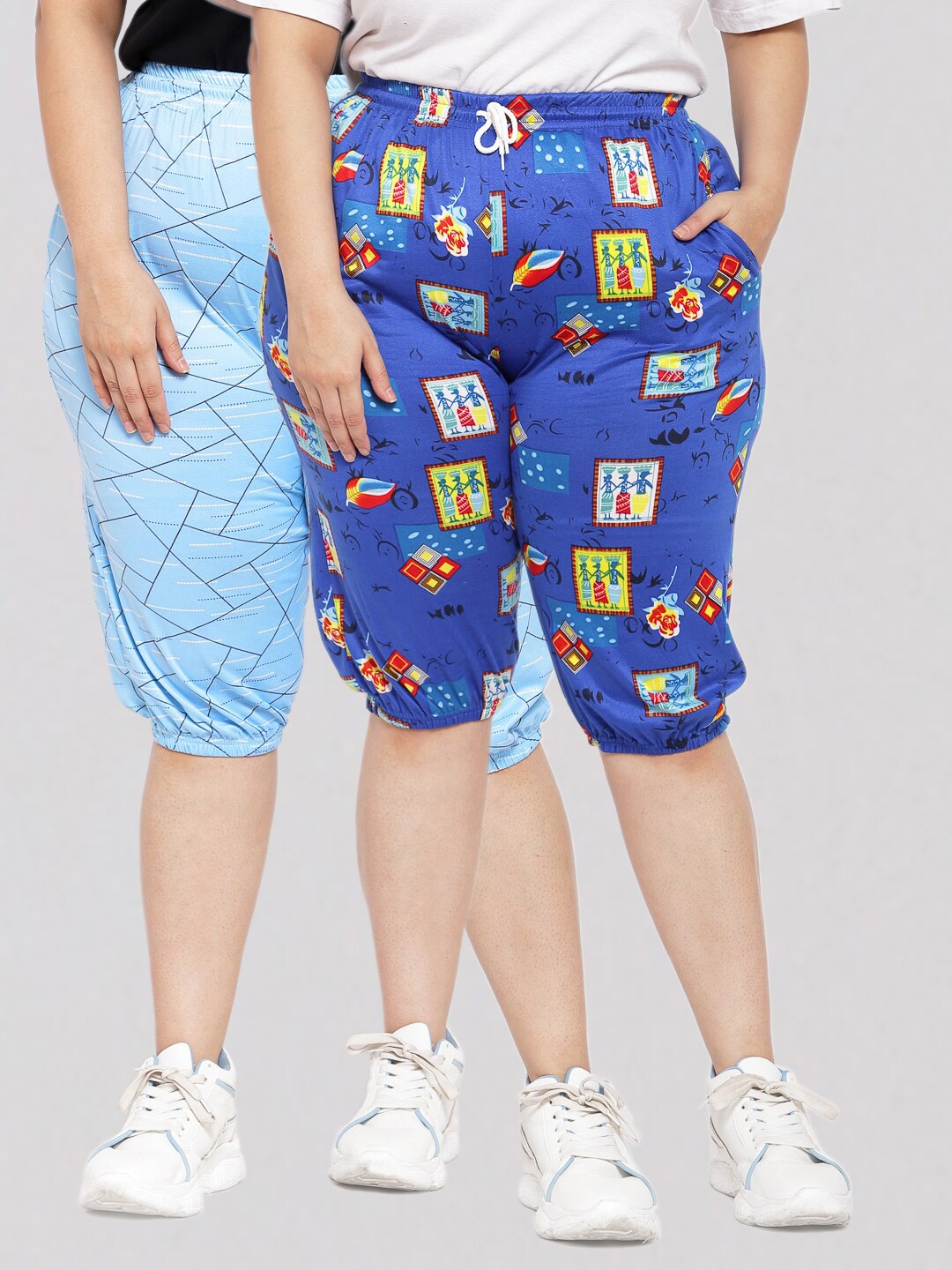 

KLOTTHE Women Pack of 2 Printed Capris, Blue
