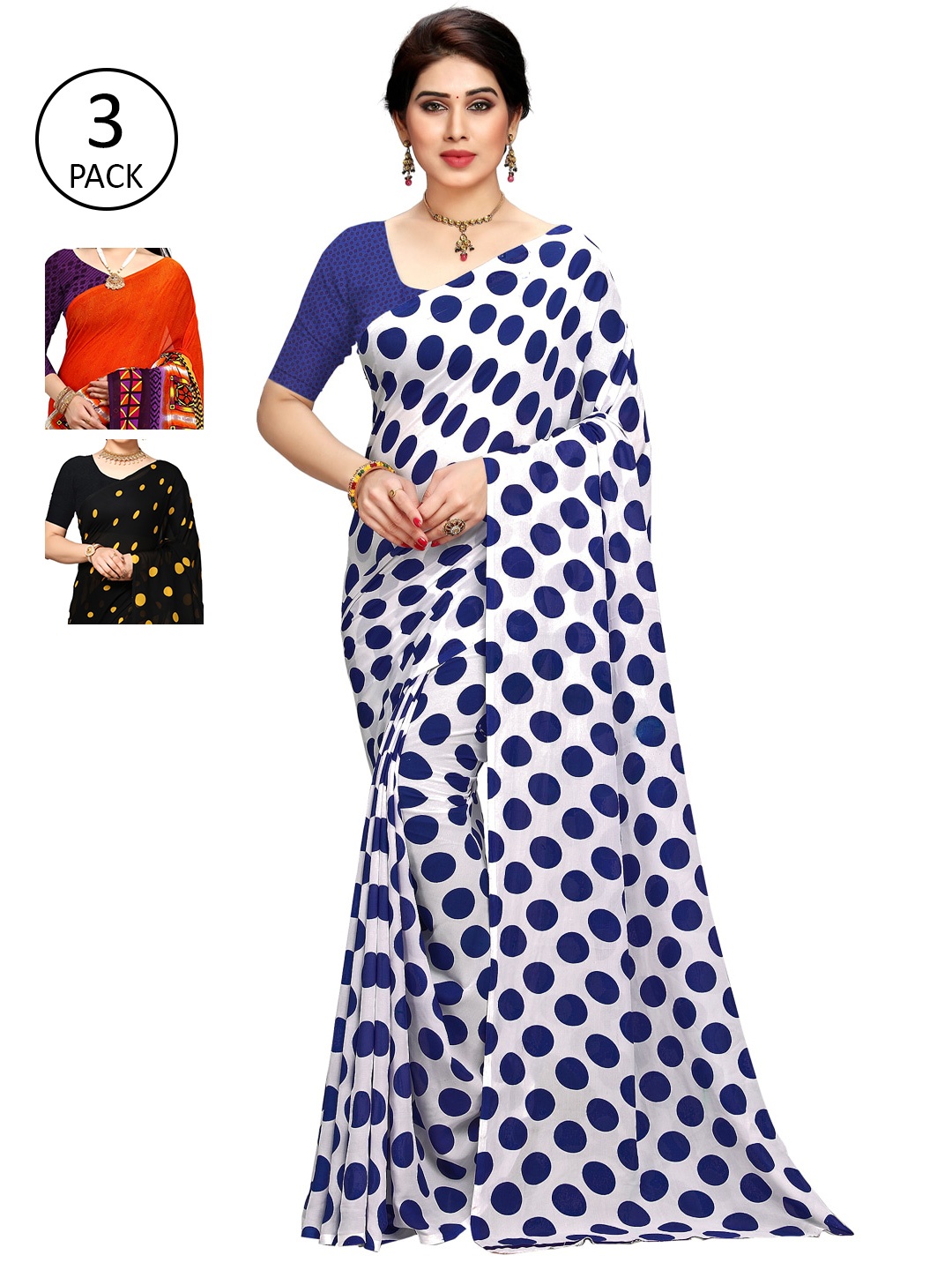 

KALINI Pack of 3 Printed Poly Georgette Saree, Multi