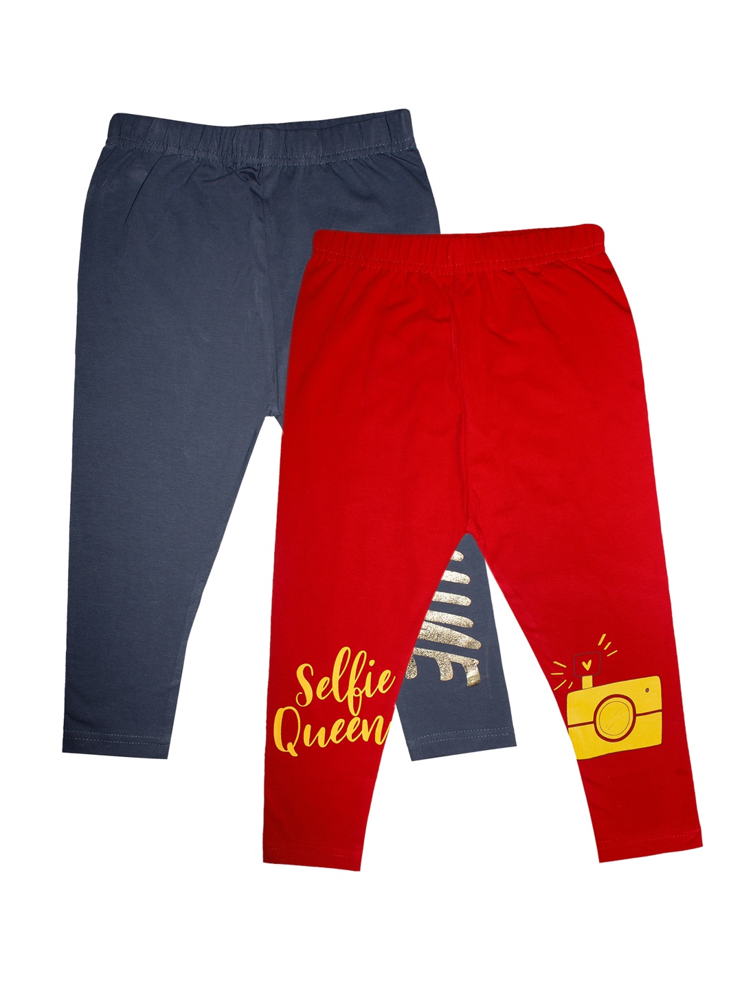 KiddoPanti Girls Red & Grey Printed Leggings Pack Of 2