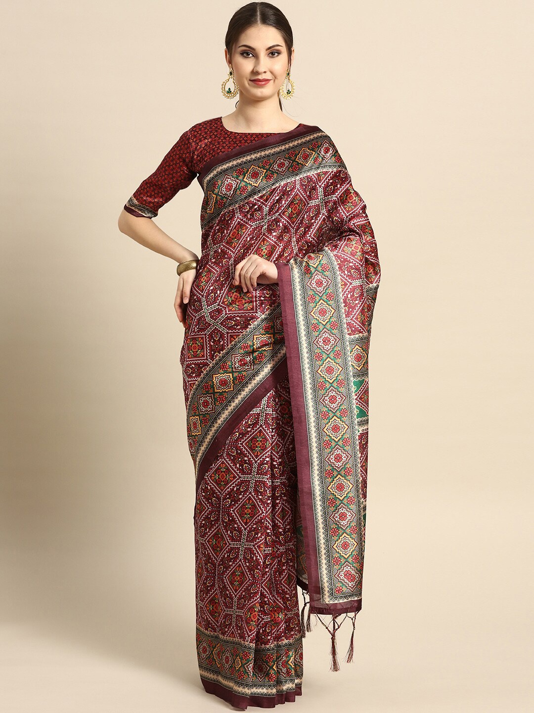 

Saree mall Maroon & Green Silk Blend Sarees