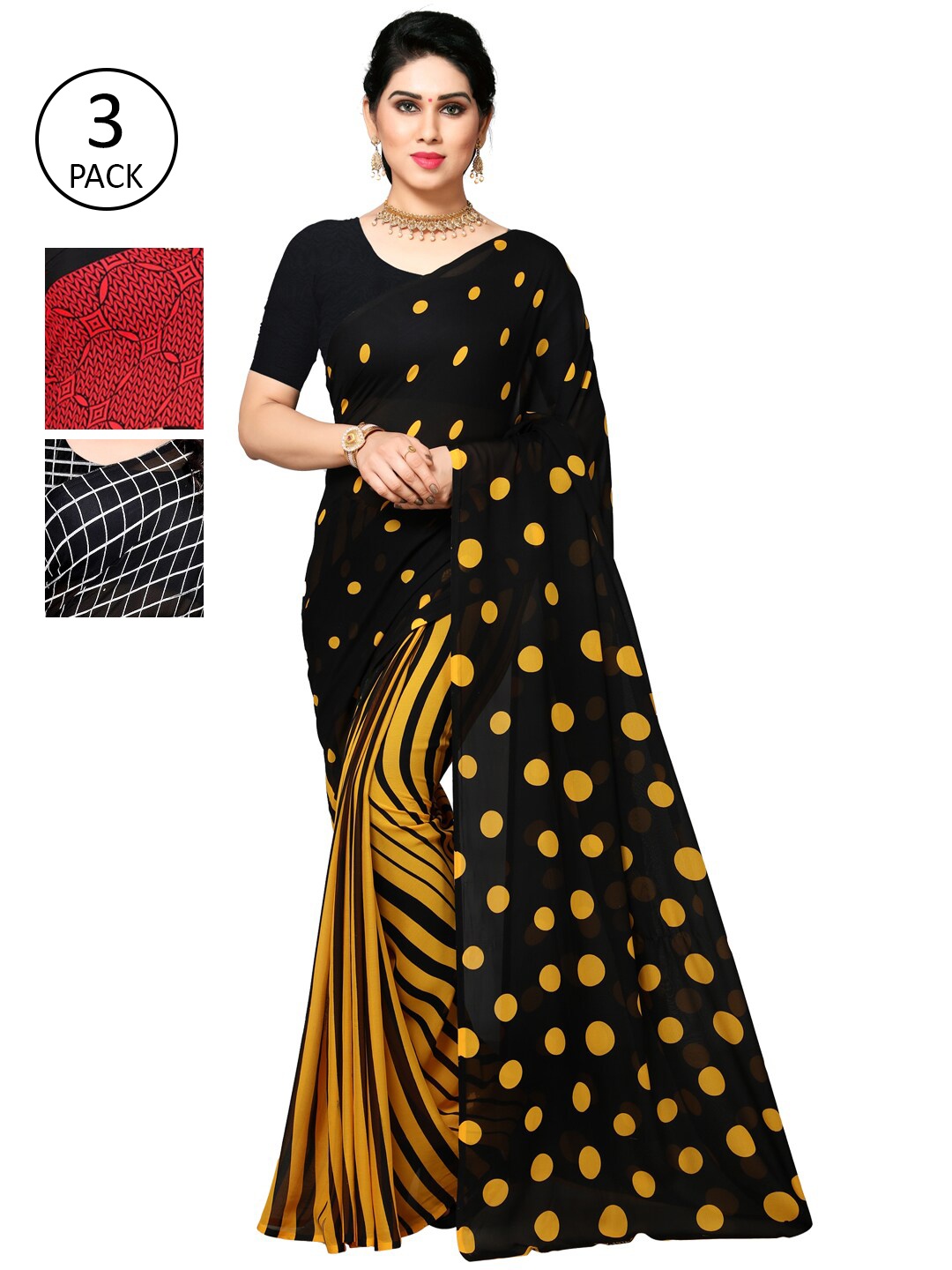 

KALINI Women Pack of 3 Printed Sarees, Yellow