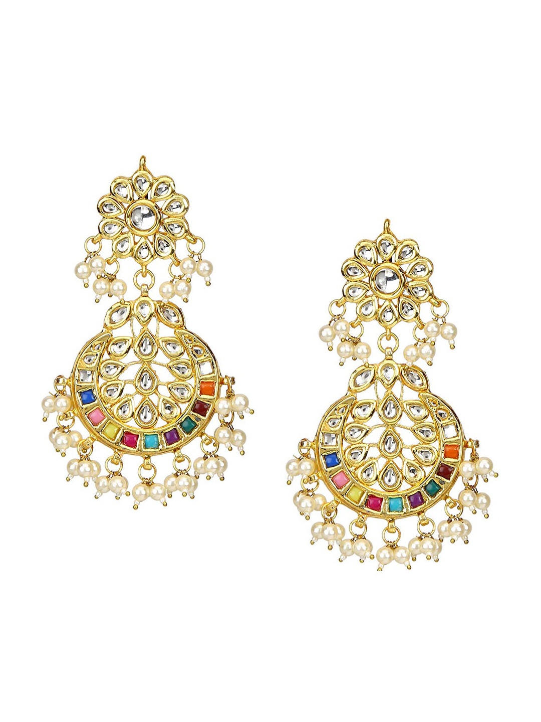 

Runjhun Gold-Toned Kundan Studed Contemporary Drop Earrings