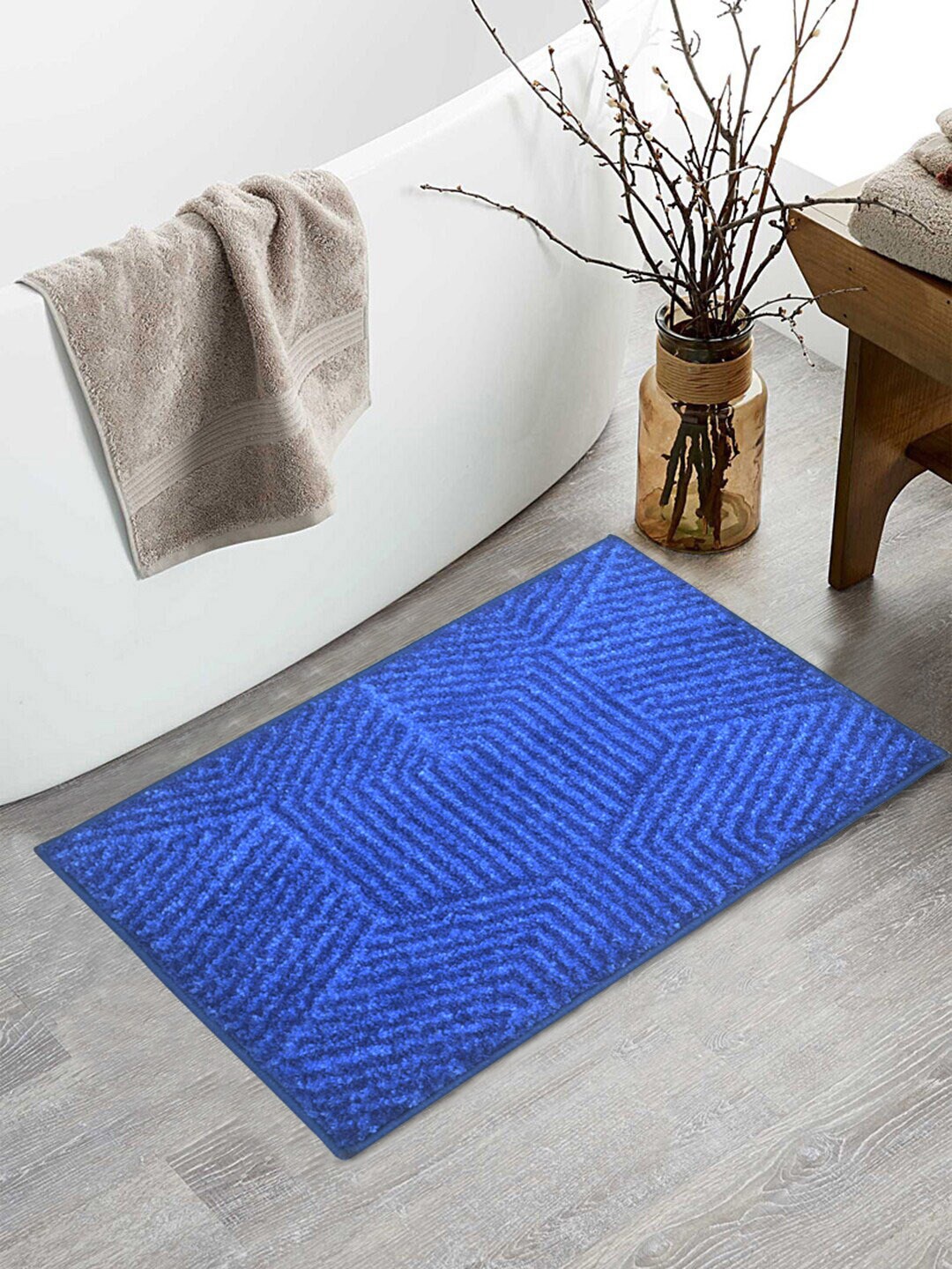 

BIANCA Blue Textured 1850 GSM Microfibre Anti-Skid Bath Rug