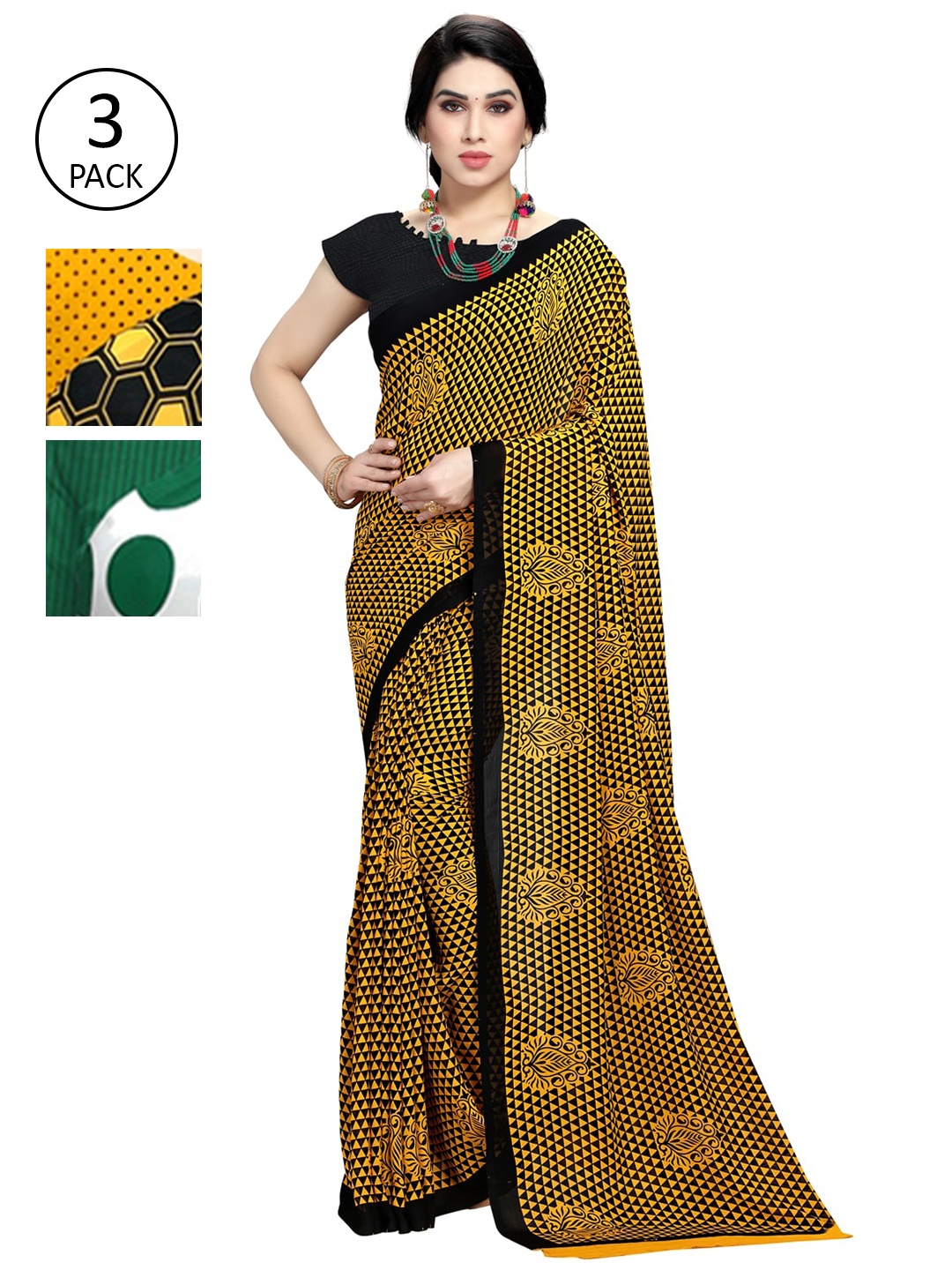

KALINI Pack of 3 Printed Saree, White