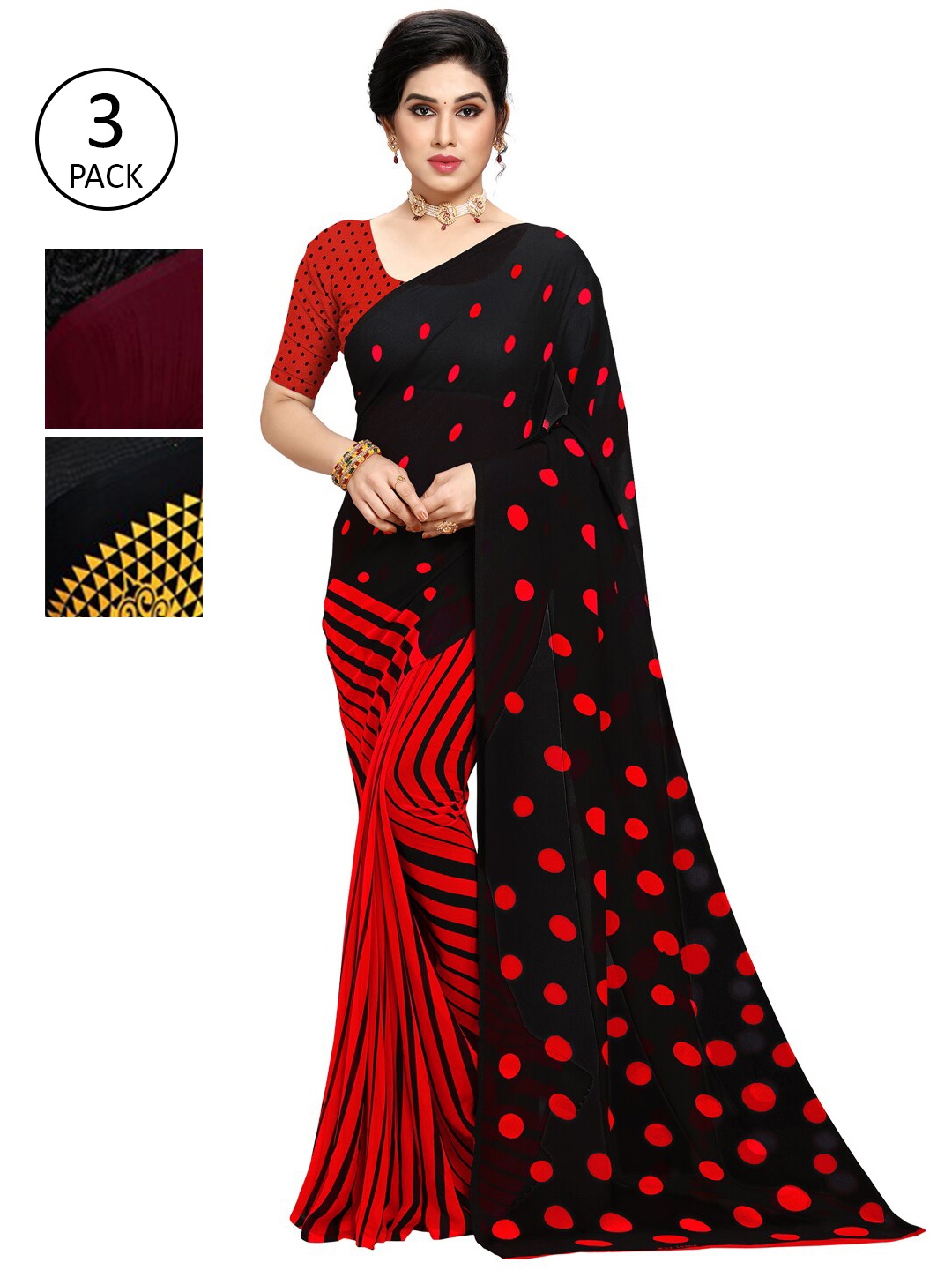 

ANAND SAREES Multicoloured Set of 3 Poly Georgette Saree, Multi
