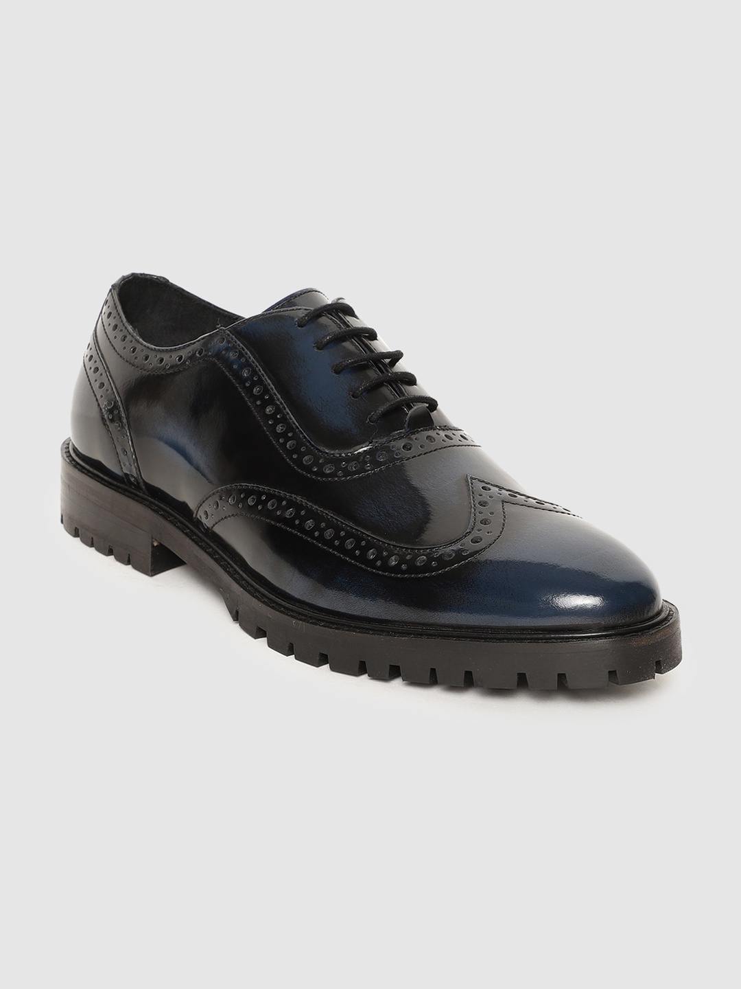 

RARE RABBIT Men Blue Leather Brogues